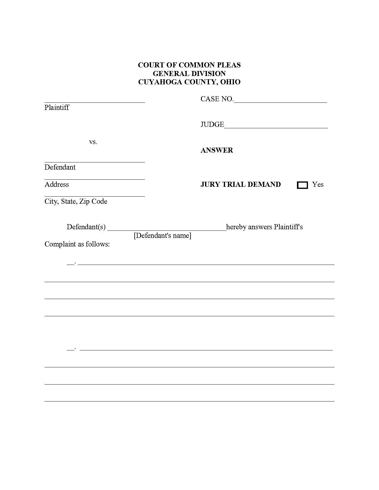 cleveland small claims form