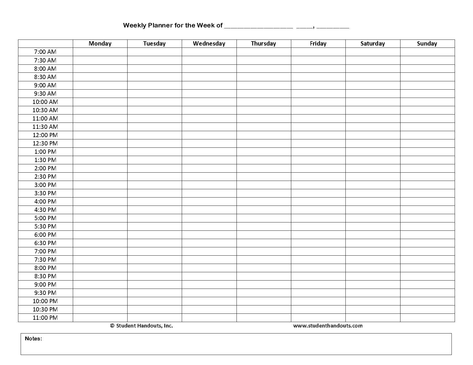 free printable week at a glance template