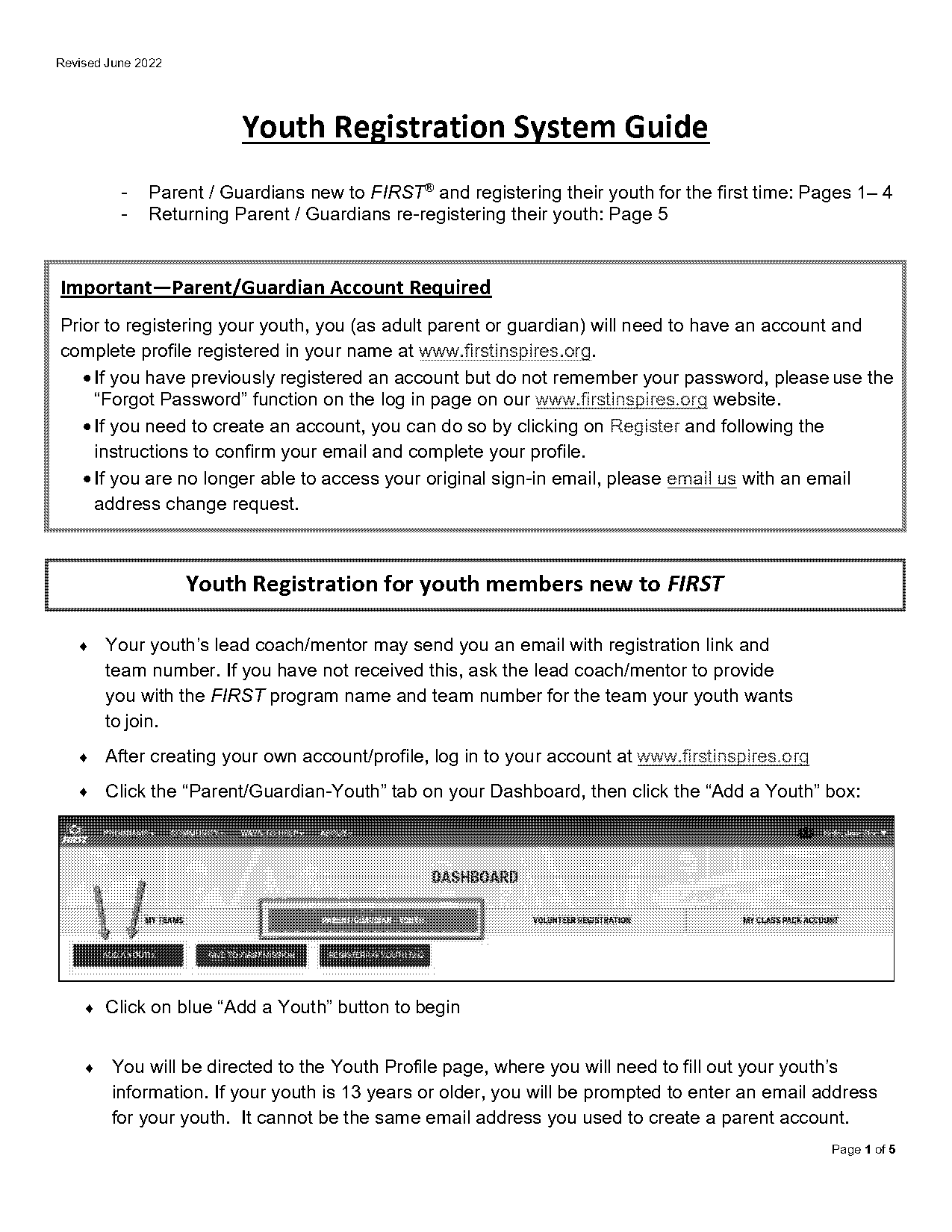 complete youth registration form