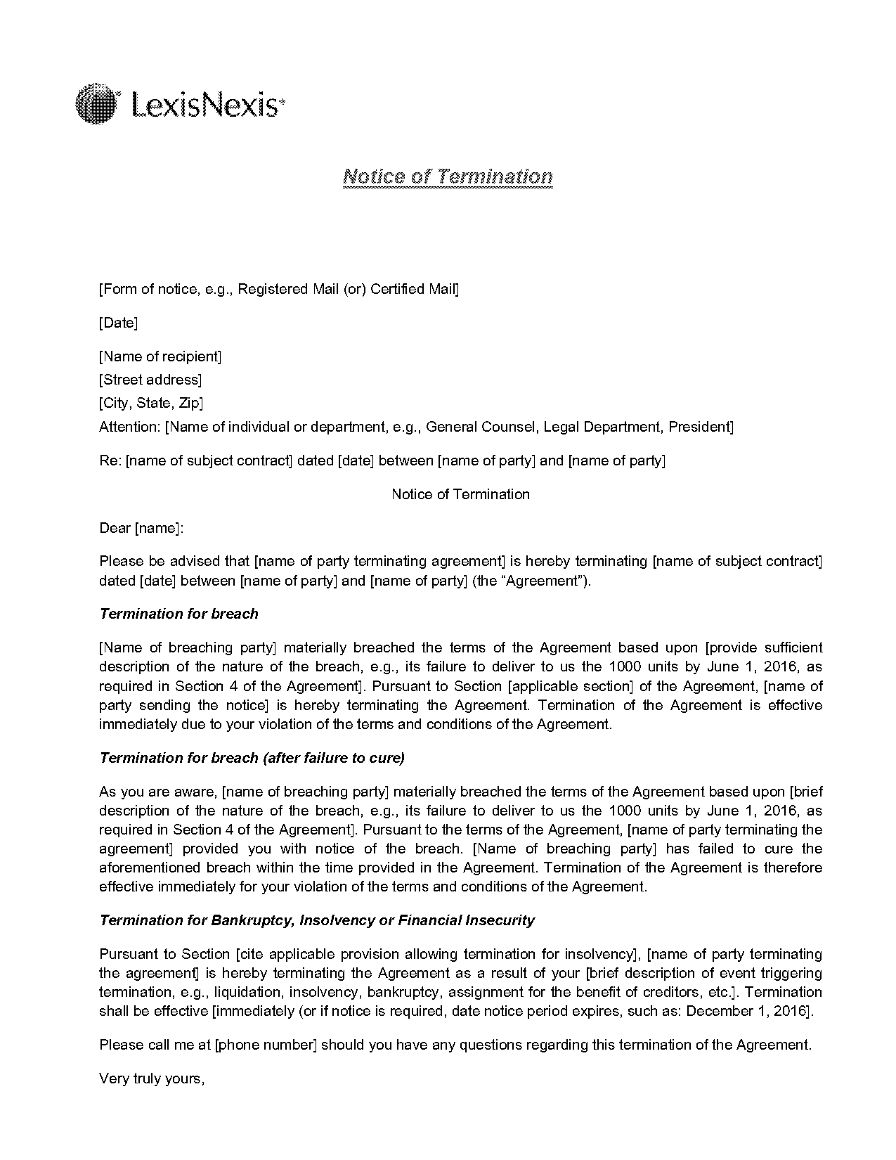 formal letter termination of contract