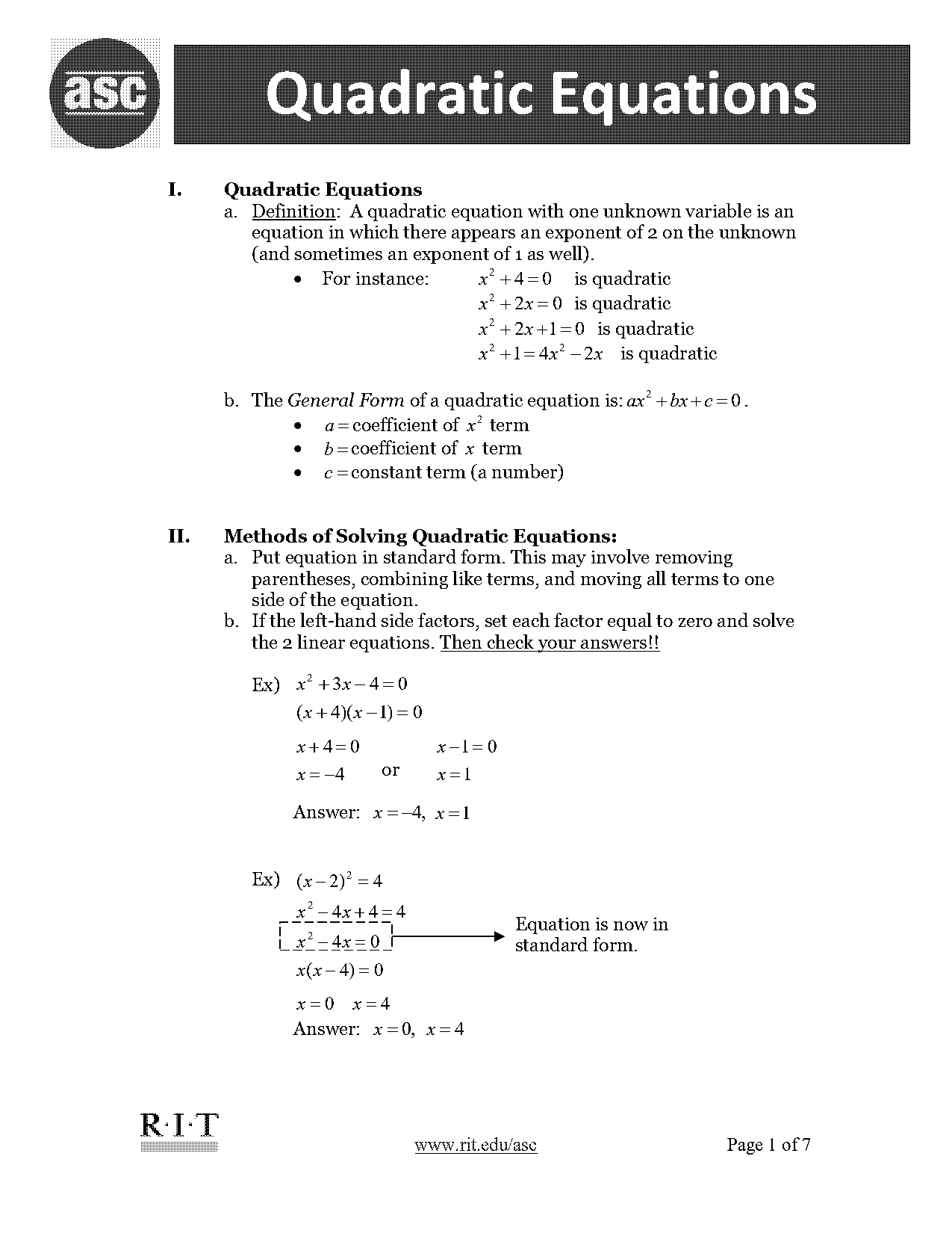 how to put quadratic equation standard form