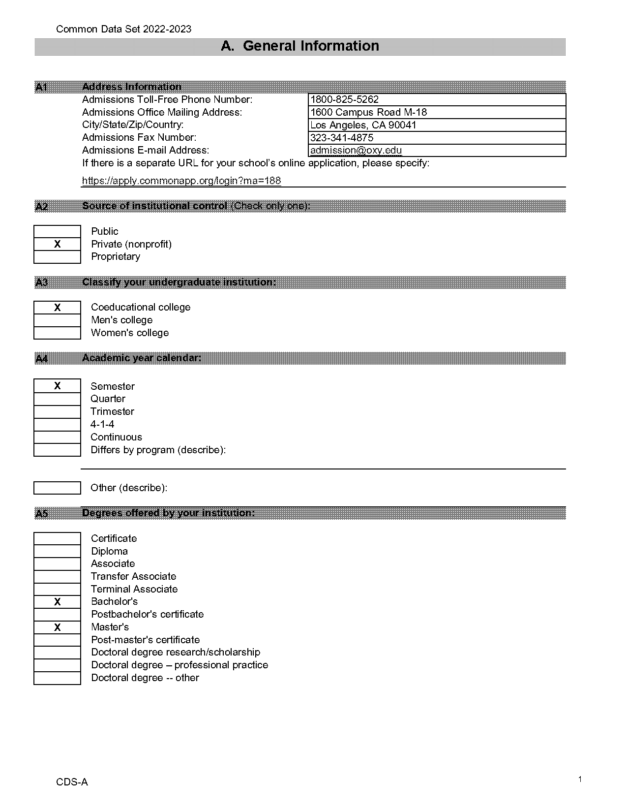 occidental college admission requirement