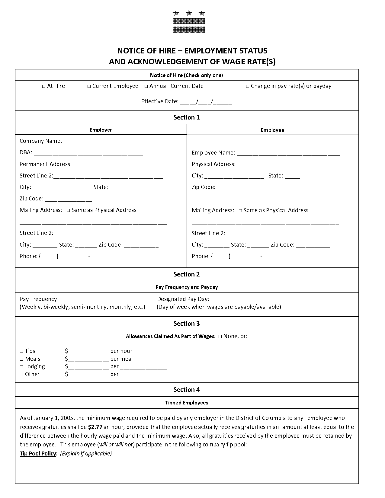 sample employment notice form