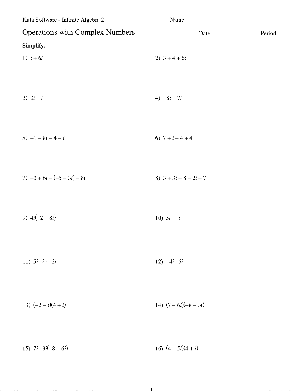 numbers and algebra worksheets