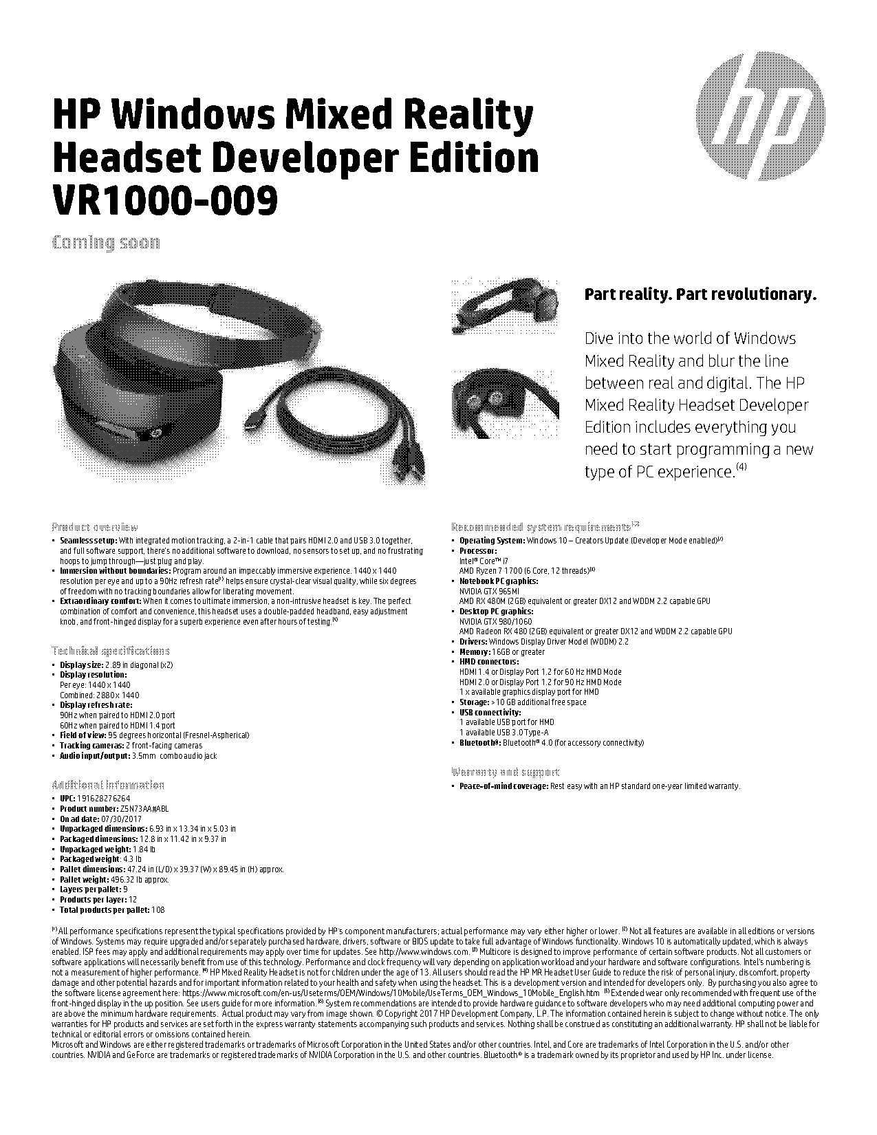 window mixed reality requirements spec amd