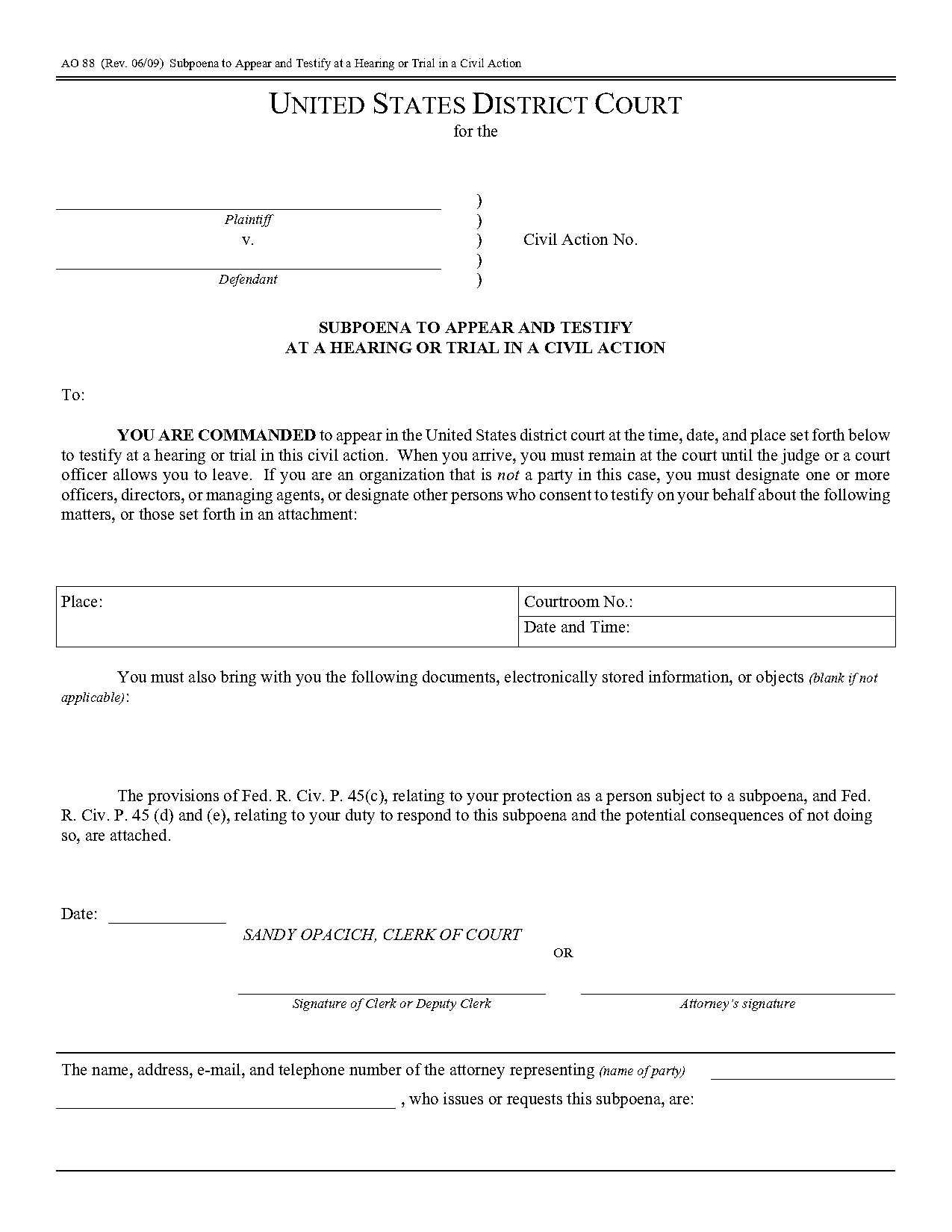 blank subpoena form ohio