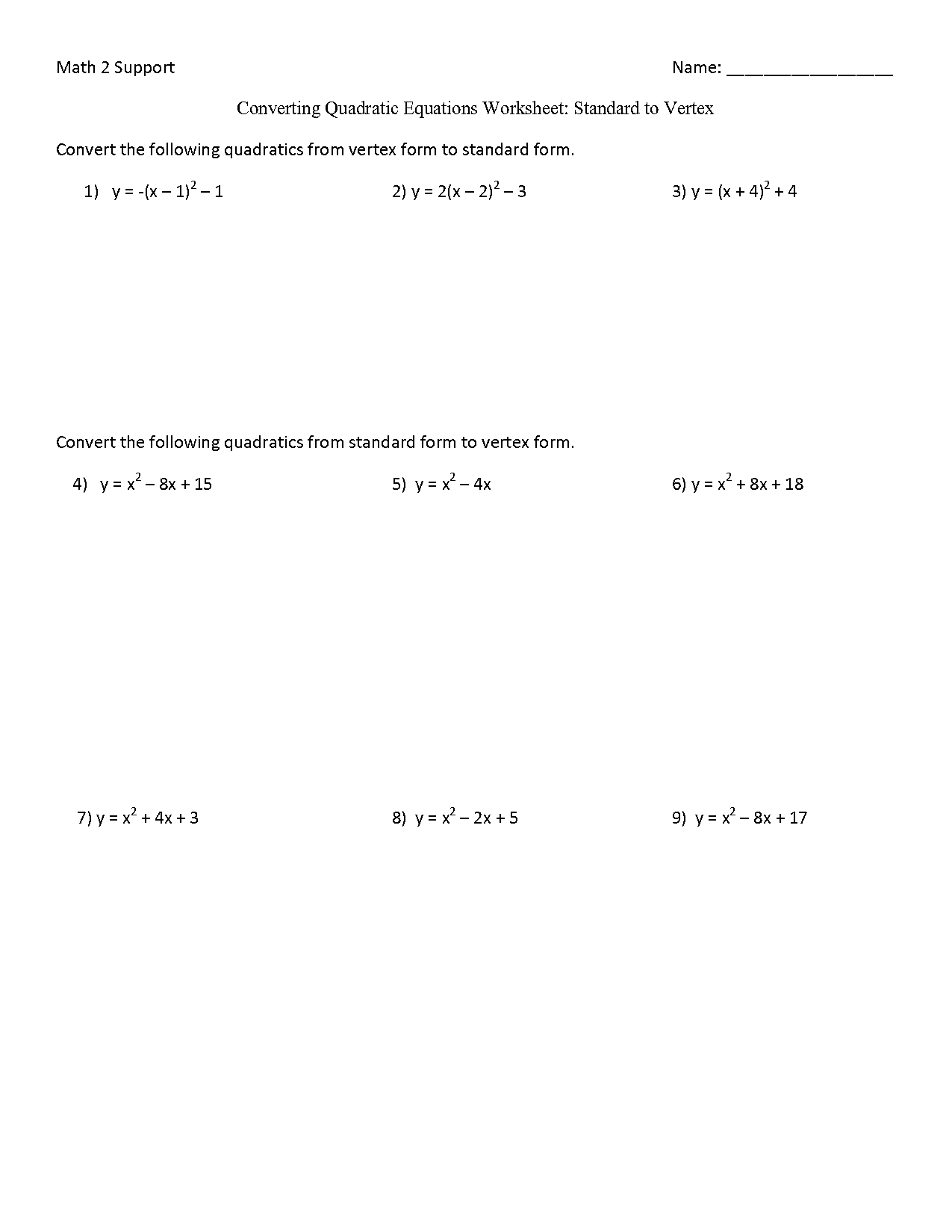 how to put quadratic equation standard form