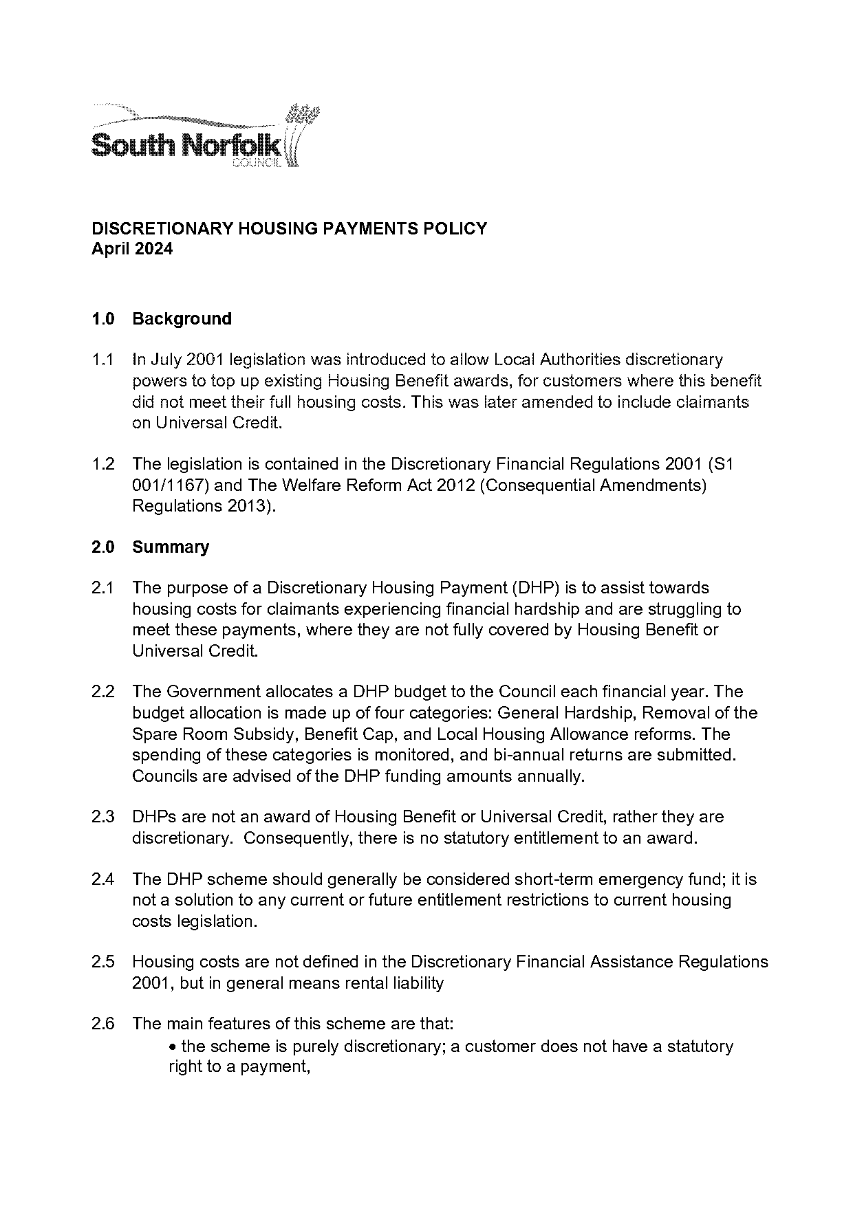 application for discretionary housing payment social sector size restriction