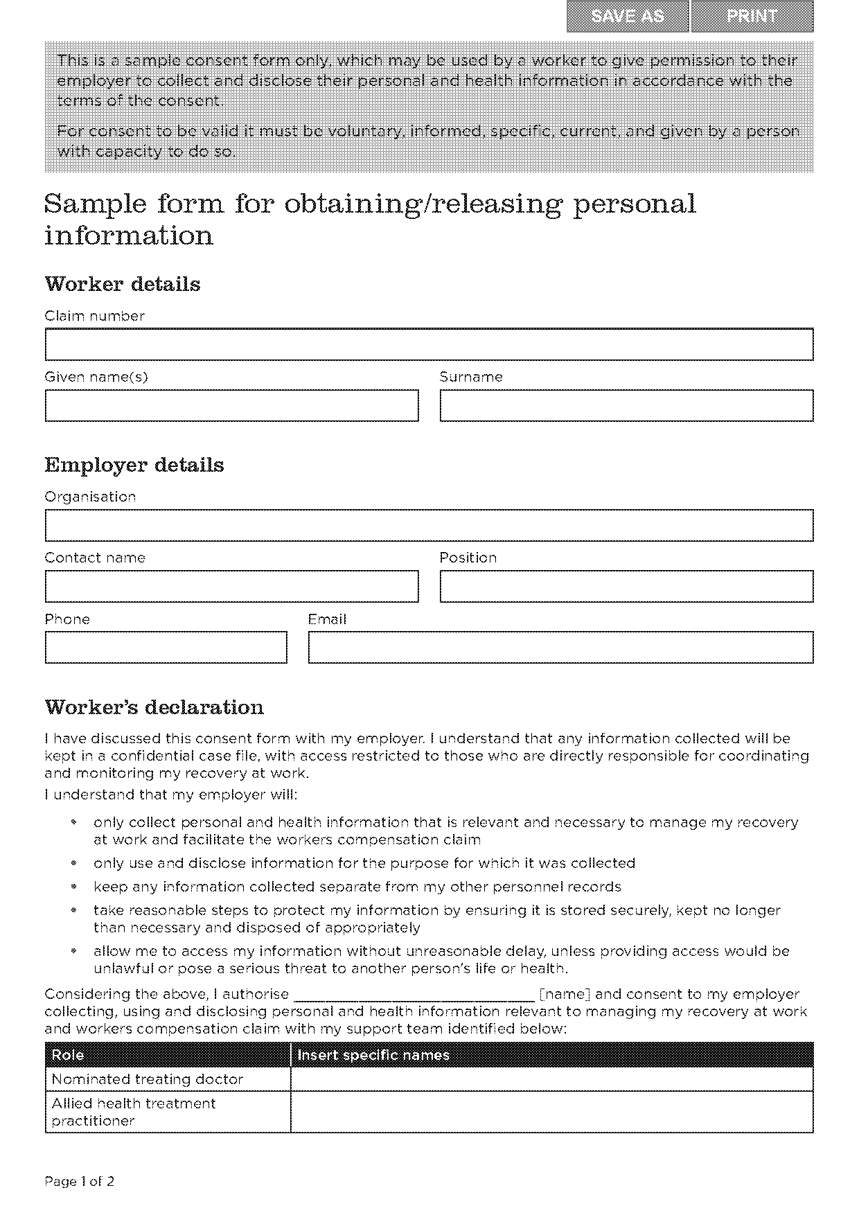 sample consent form release personal information