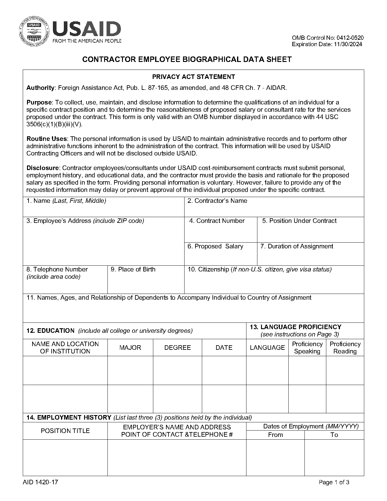 bio data form template