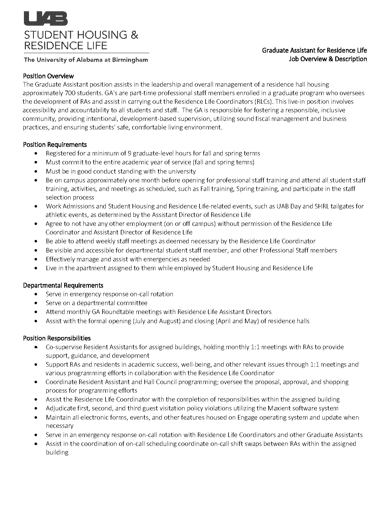 application letter for graduate assistant job