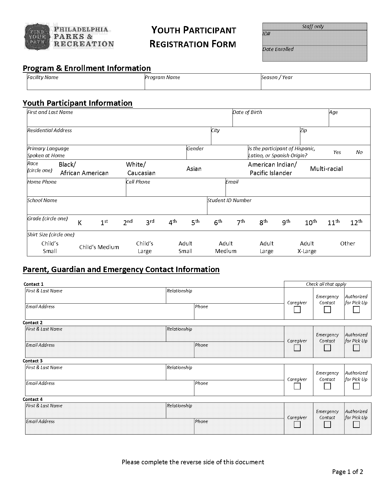 complete youth registration form