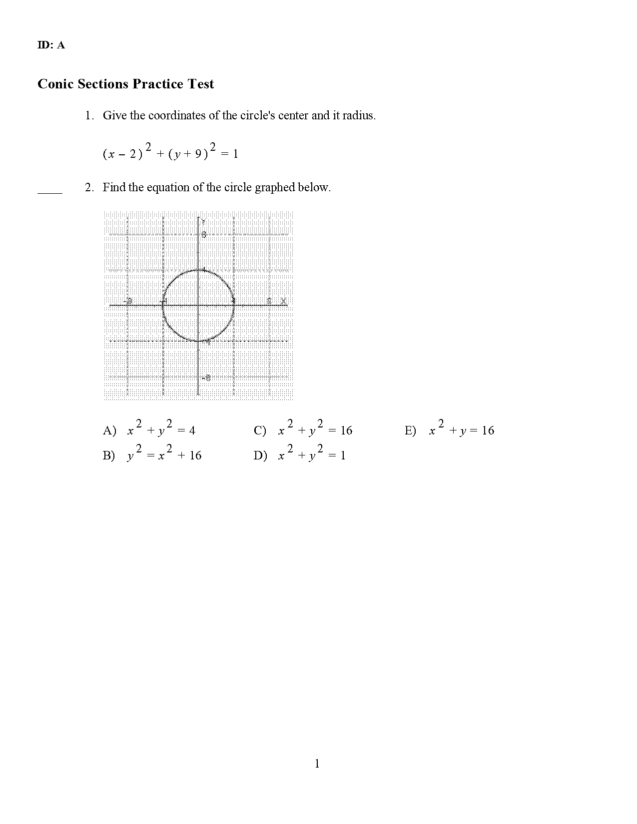 conic sections hyperbola standard form