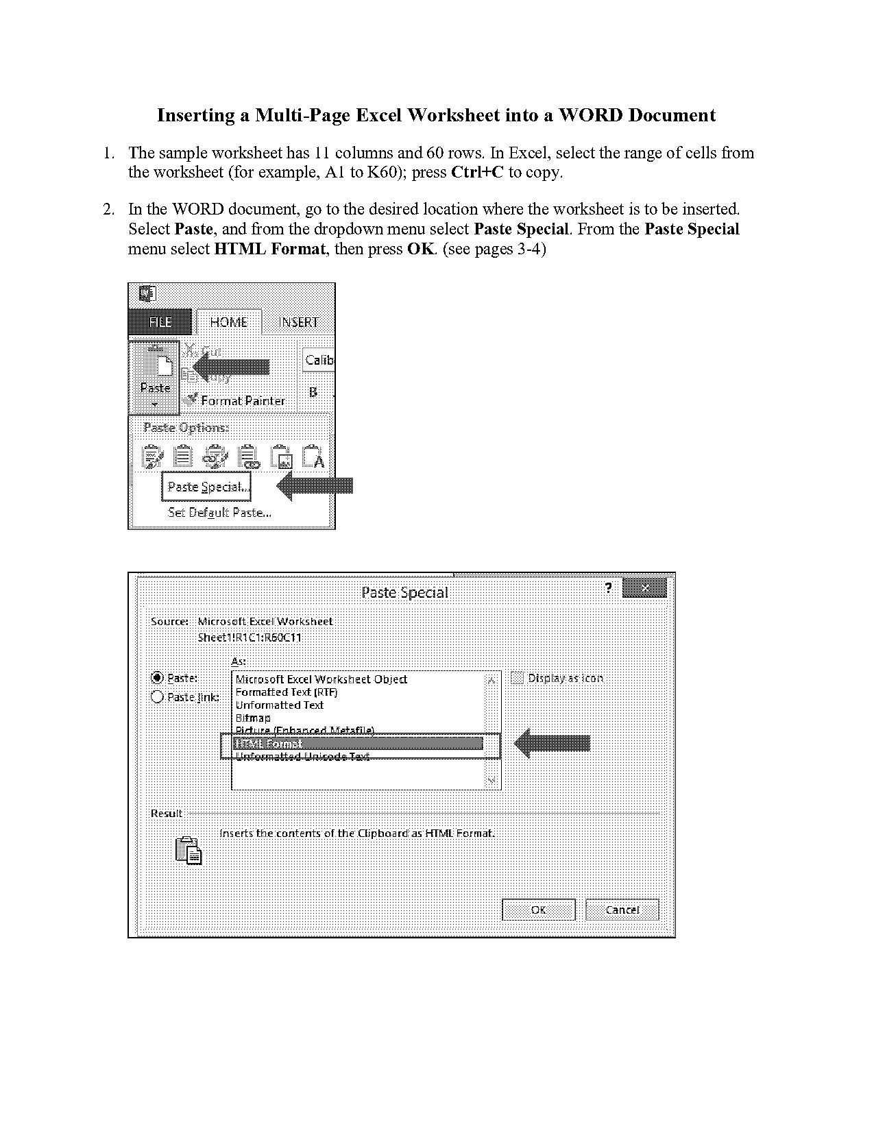 excel spreadsheet in word