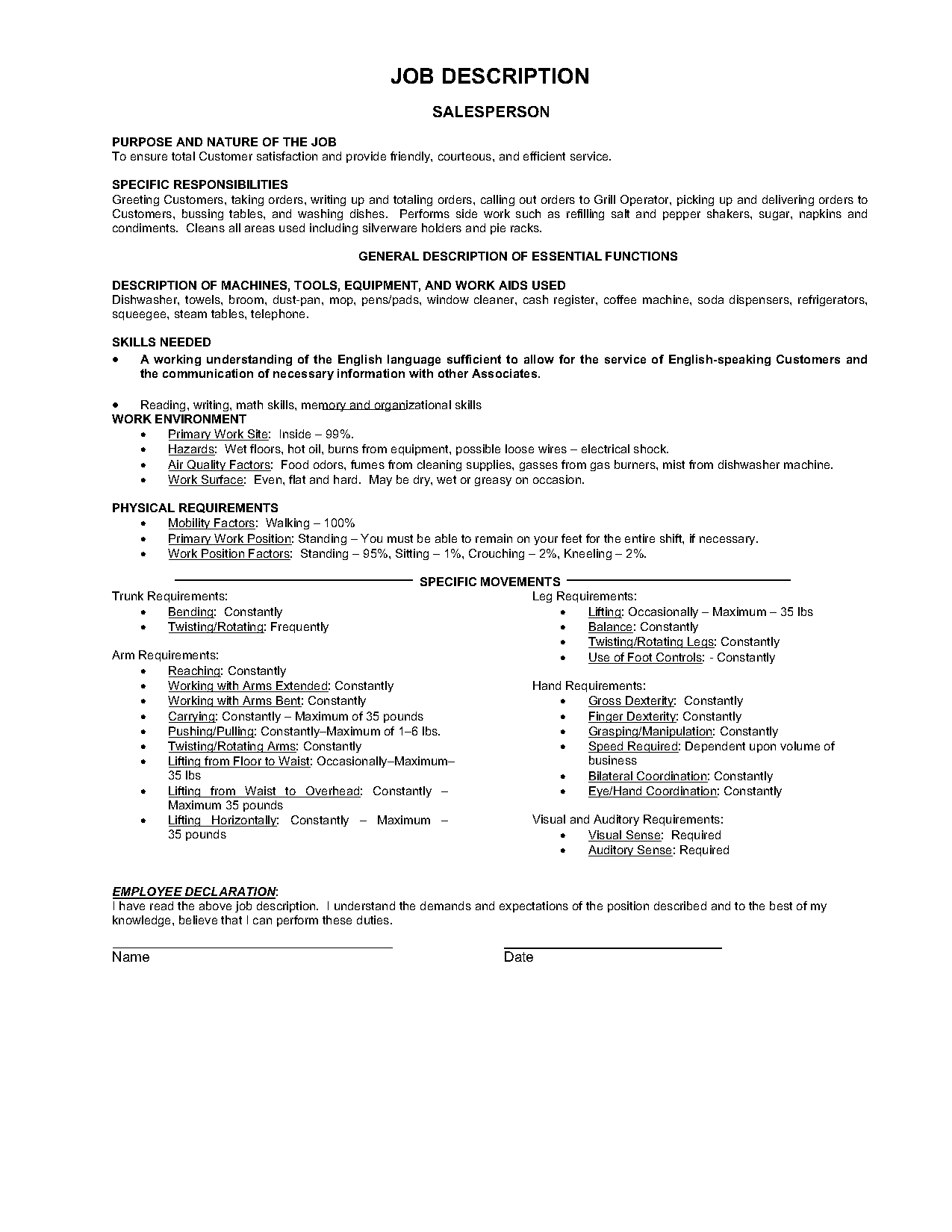 waitress responsibilities resume examples