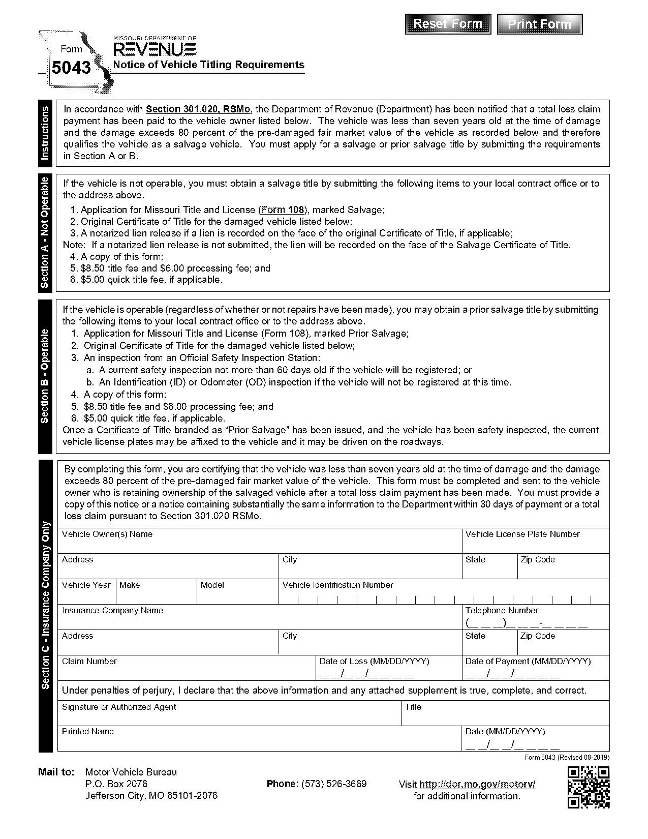 form for notice inspect vehicle