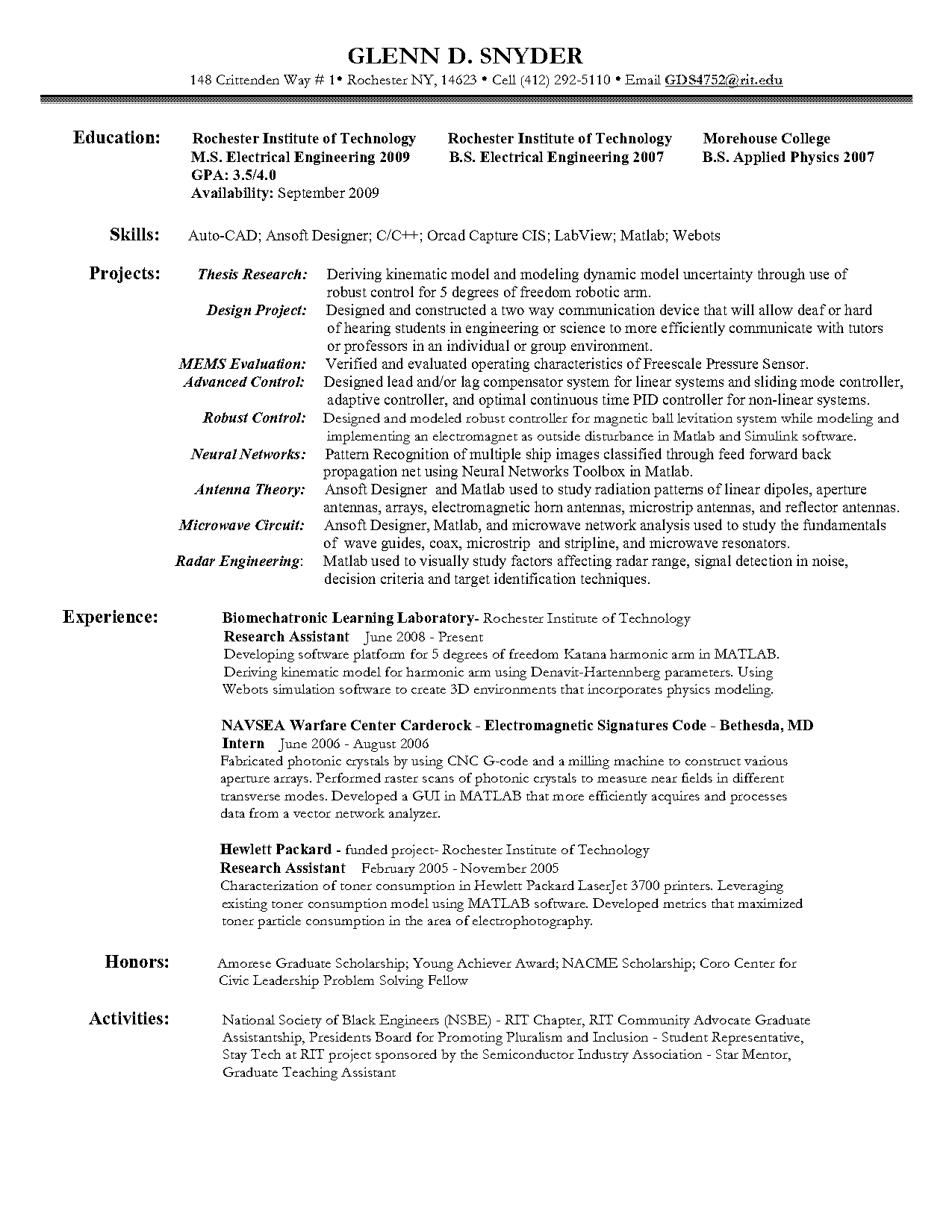 resume for microwave engineer