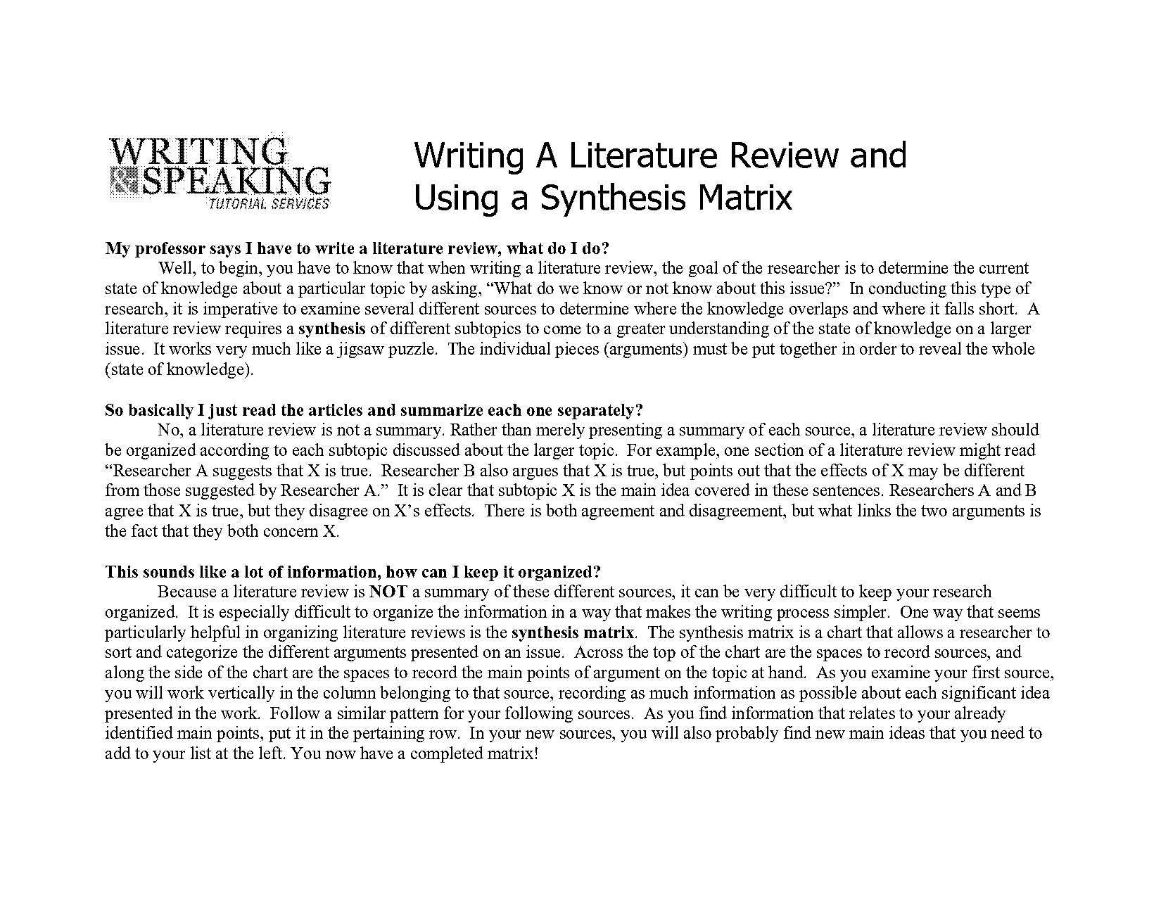 a literary review worksheet