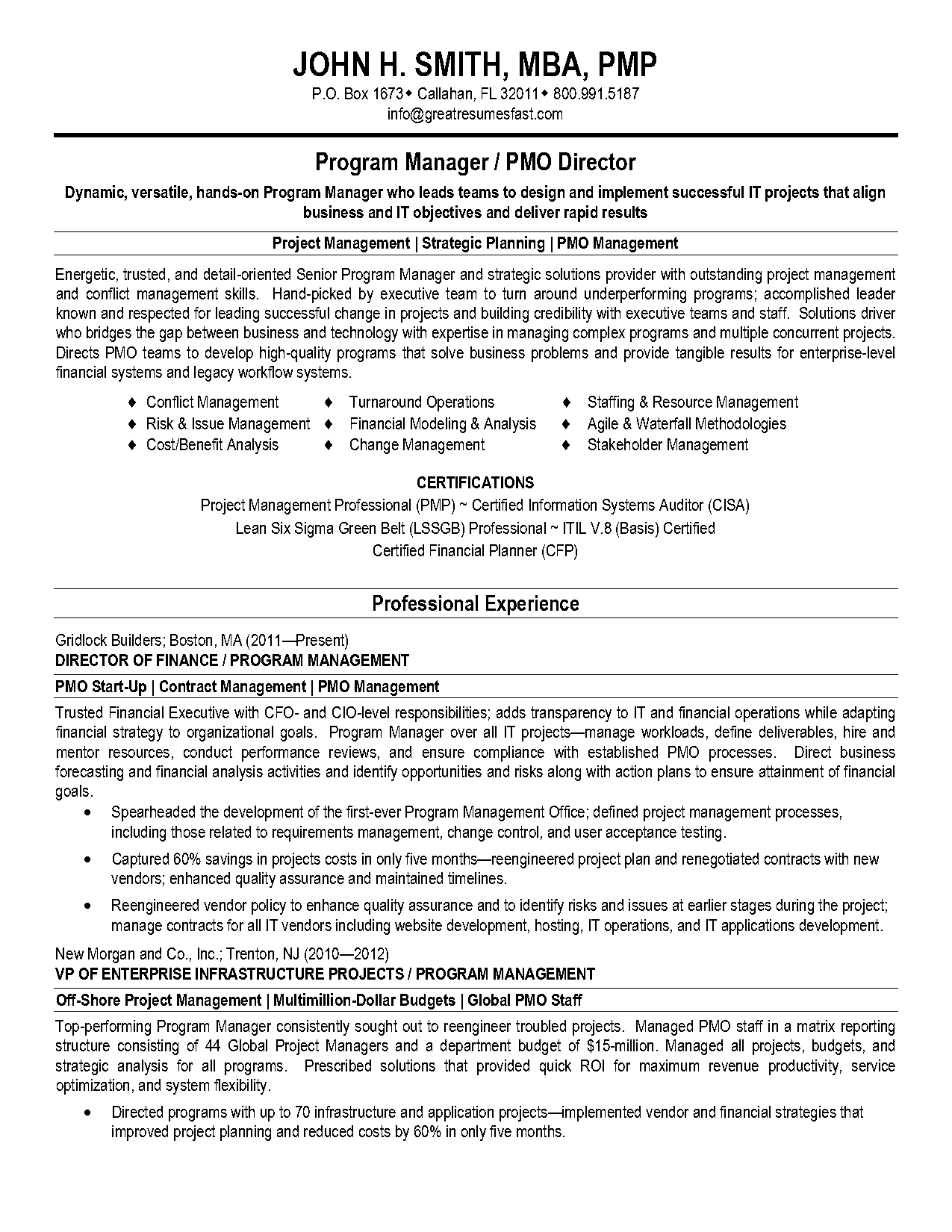 technical program manager resume template