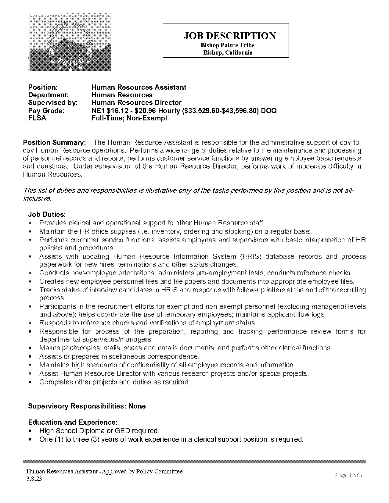 resume summary for human resource assistant