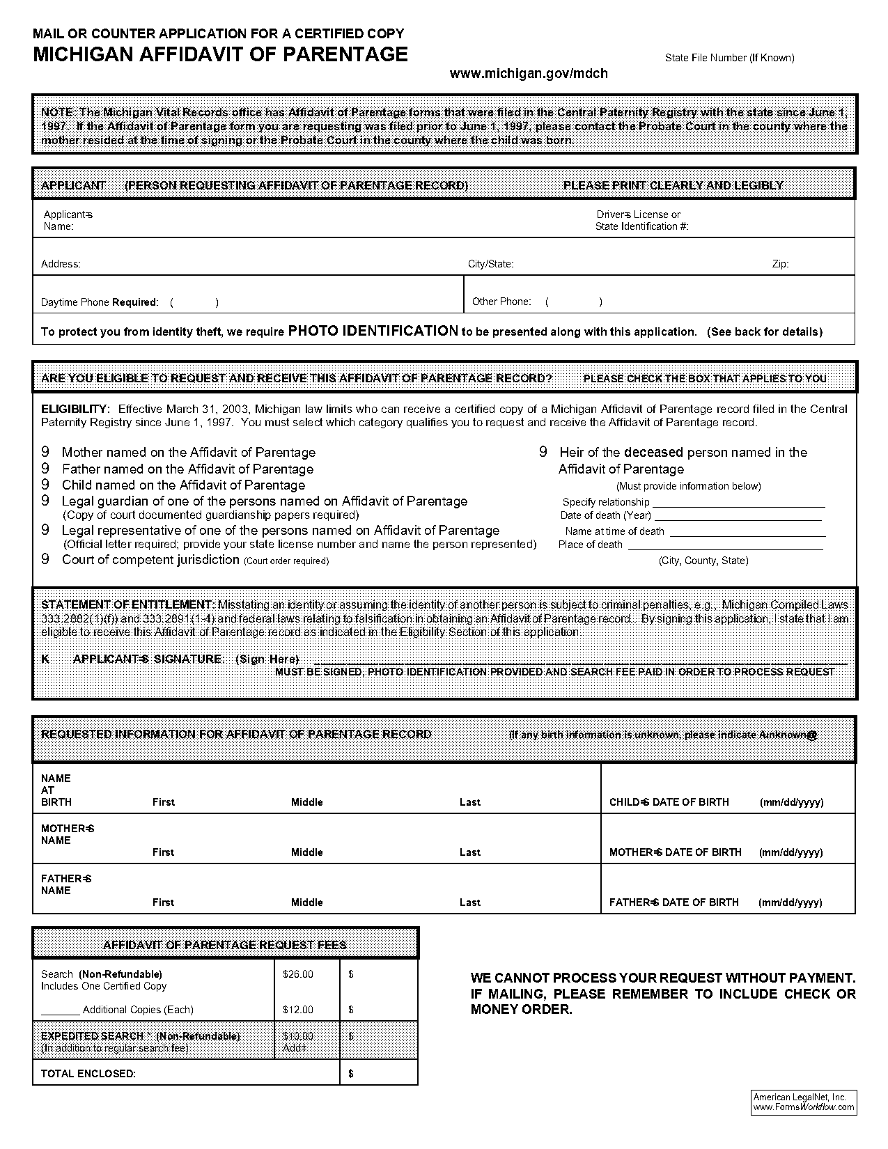 state of michigan affidavit of parentage