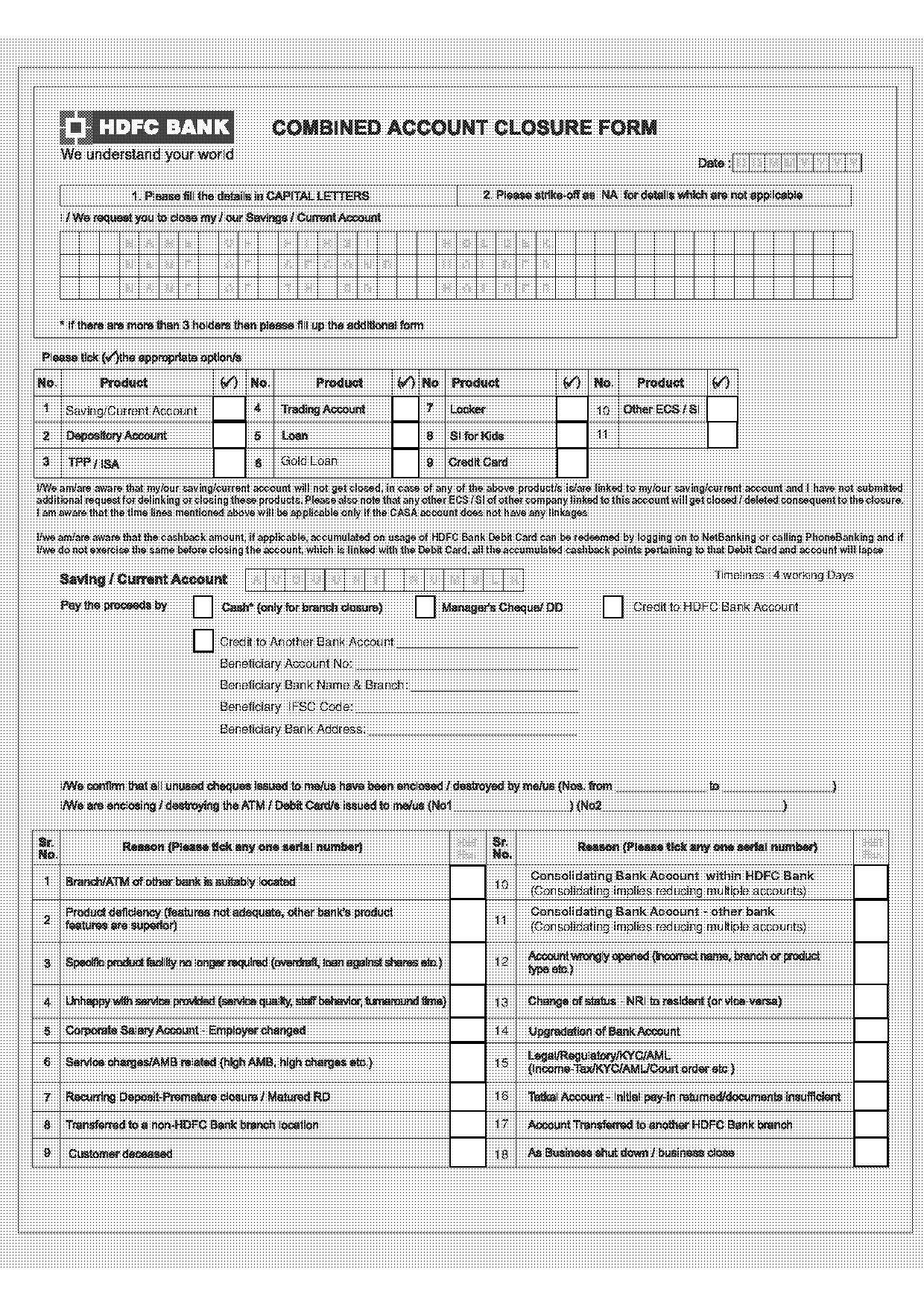 application of closing bank account