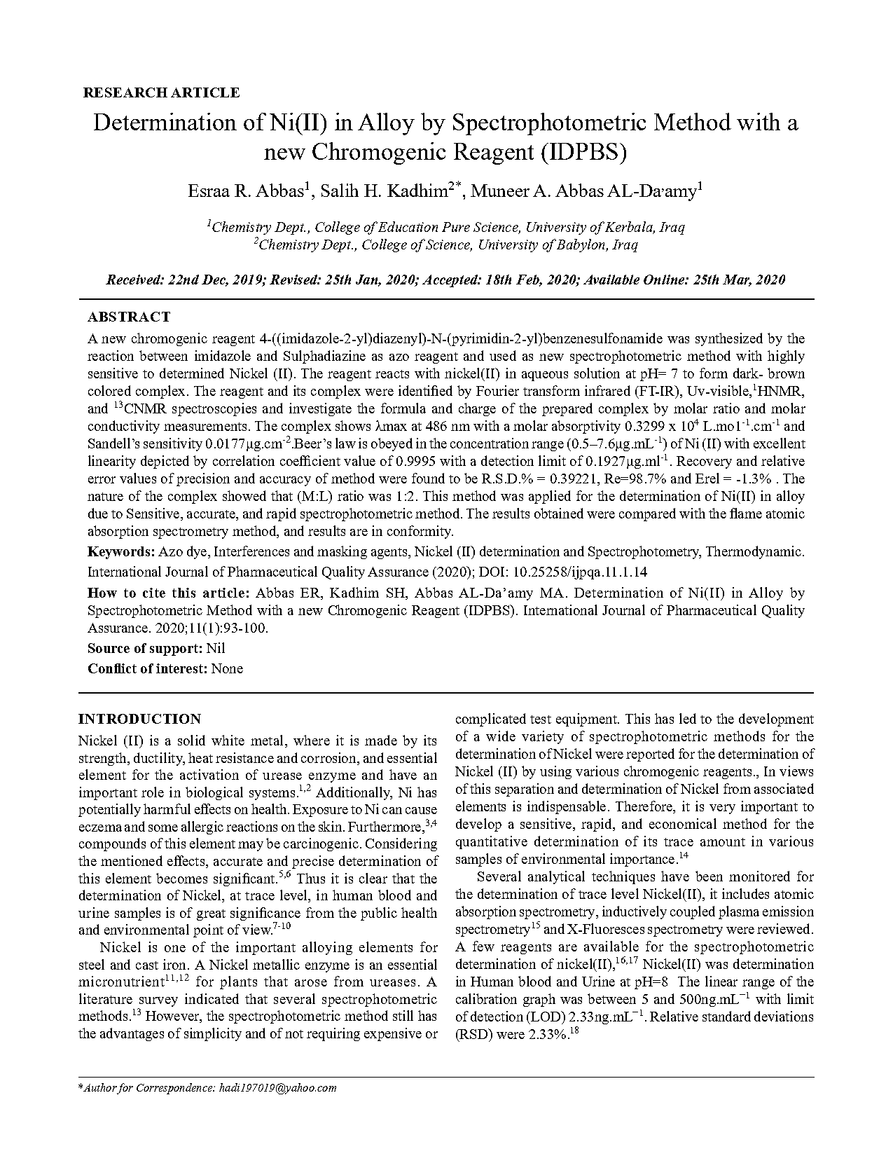 absorption spectra of nickel ion complexes lab report