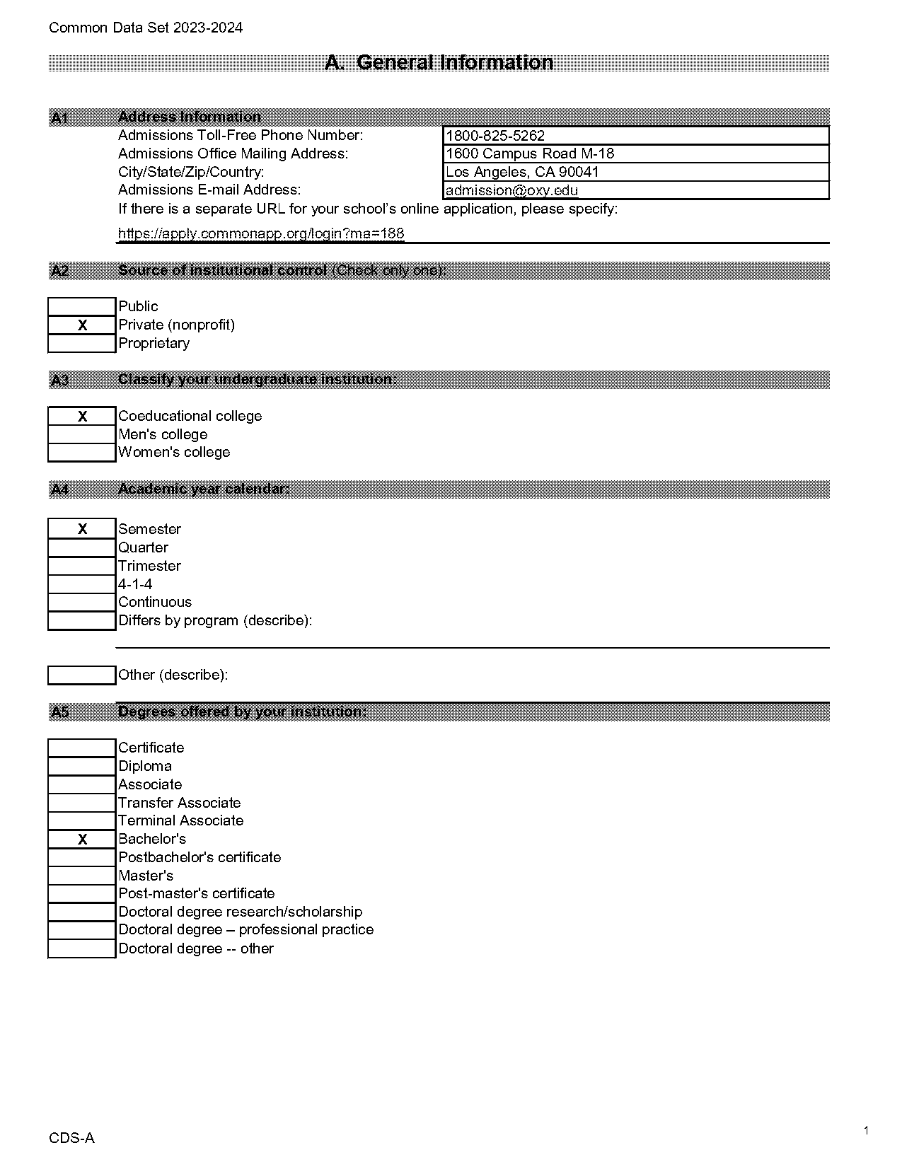 occidental college admission requirement