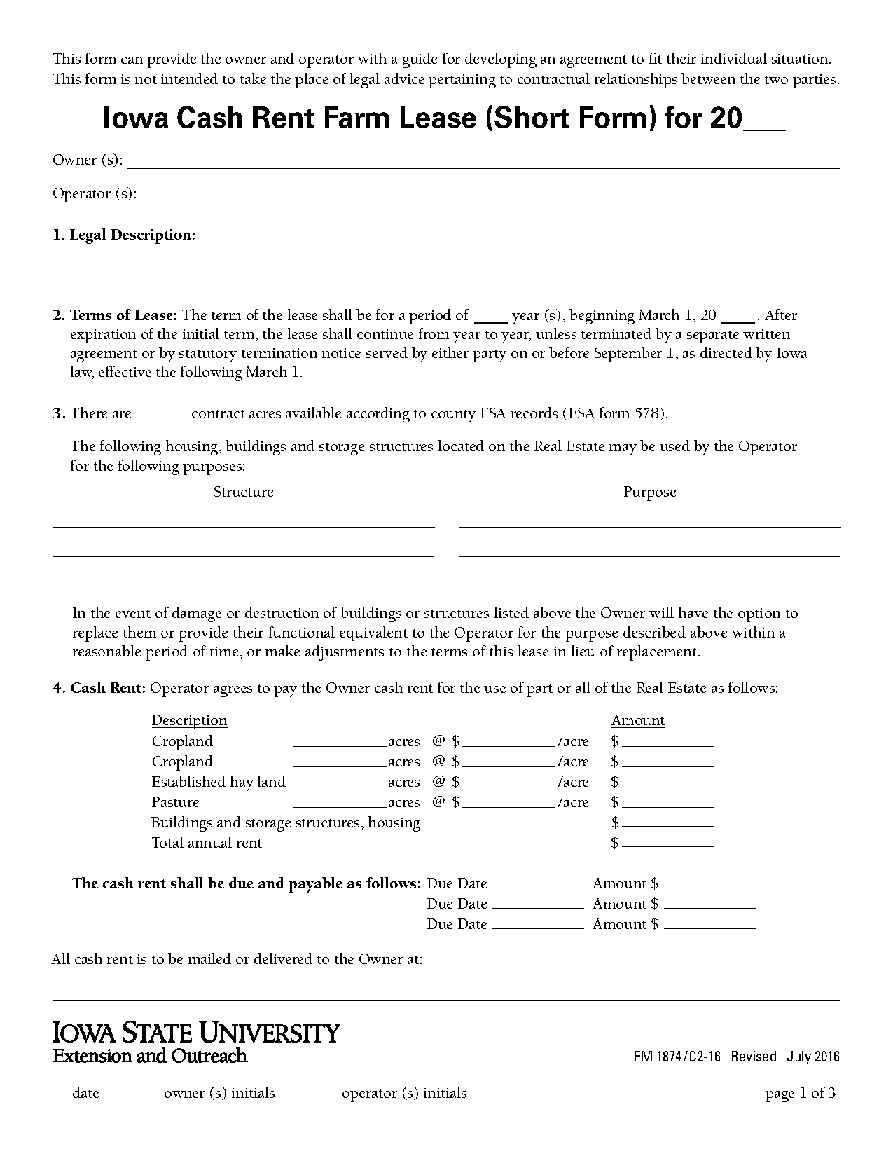 land rental agreement form