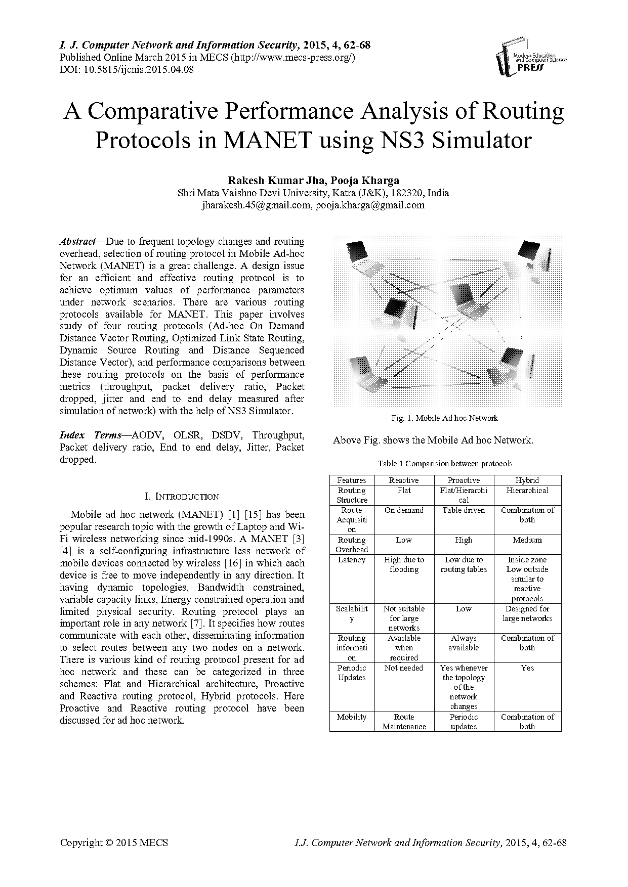 proactive routing protocols in manet