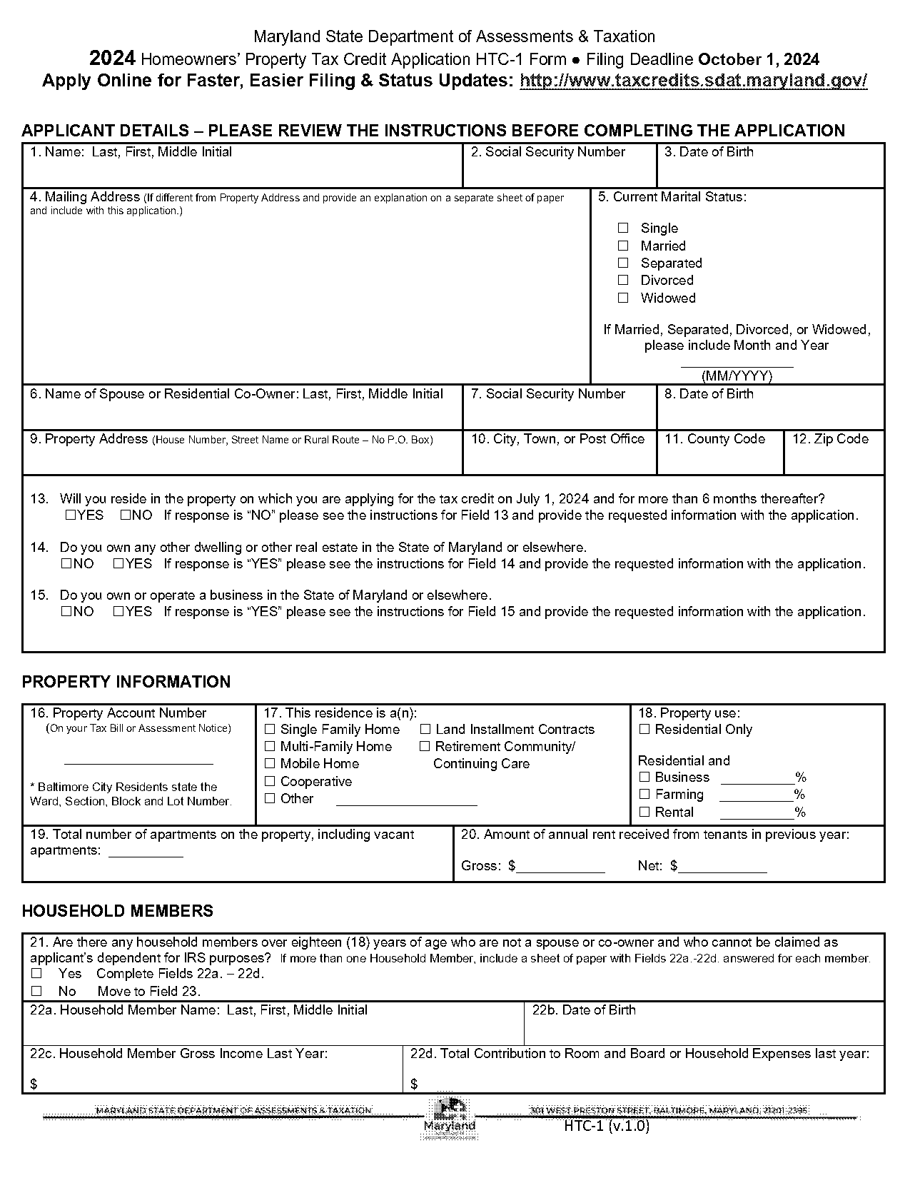 maryland state homeowners property tax credit