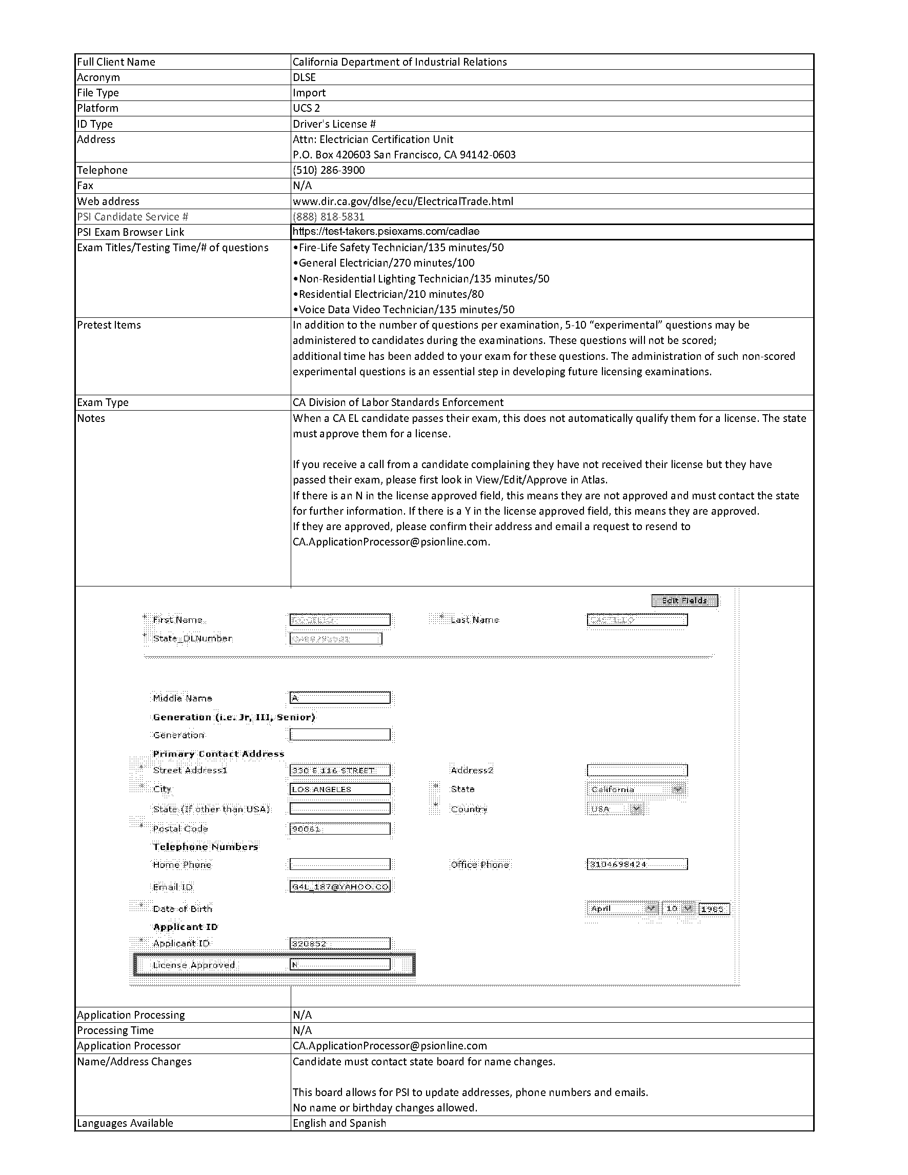 email address to file dlse form for california