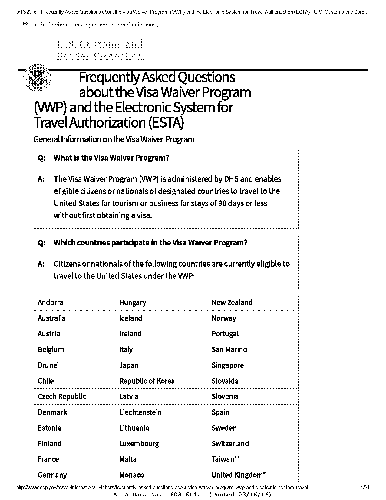 esta visa waiver questions