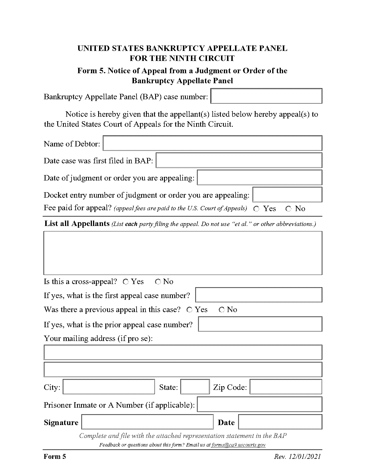 official form notice of appeal bankruptcy