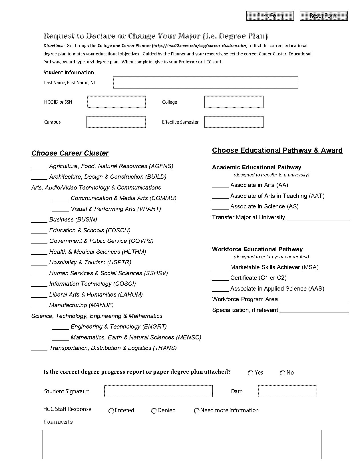 hcc degree seeking change form