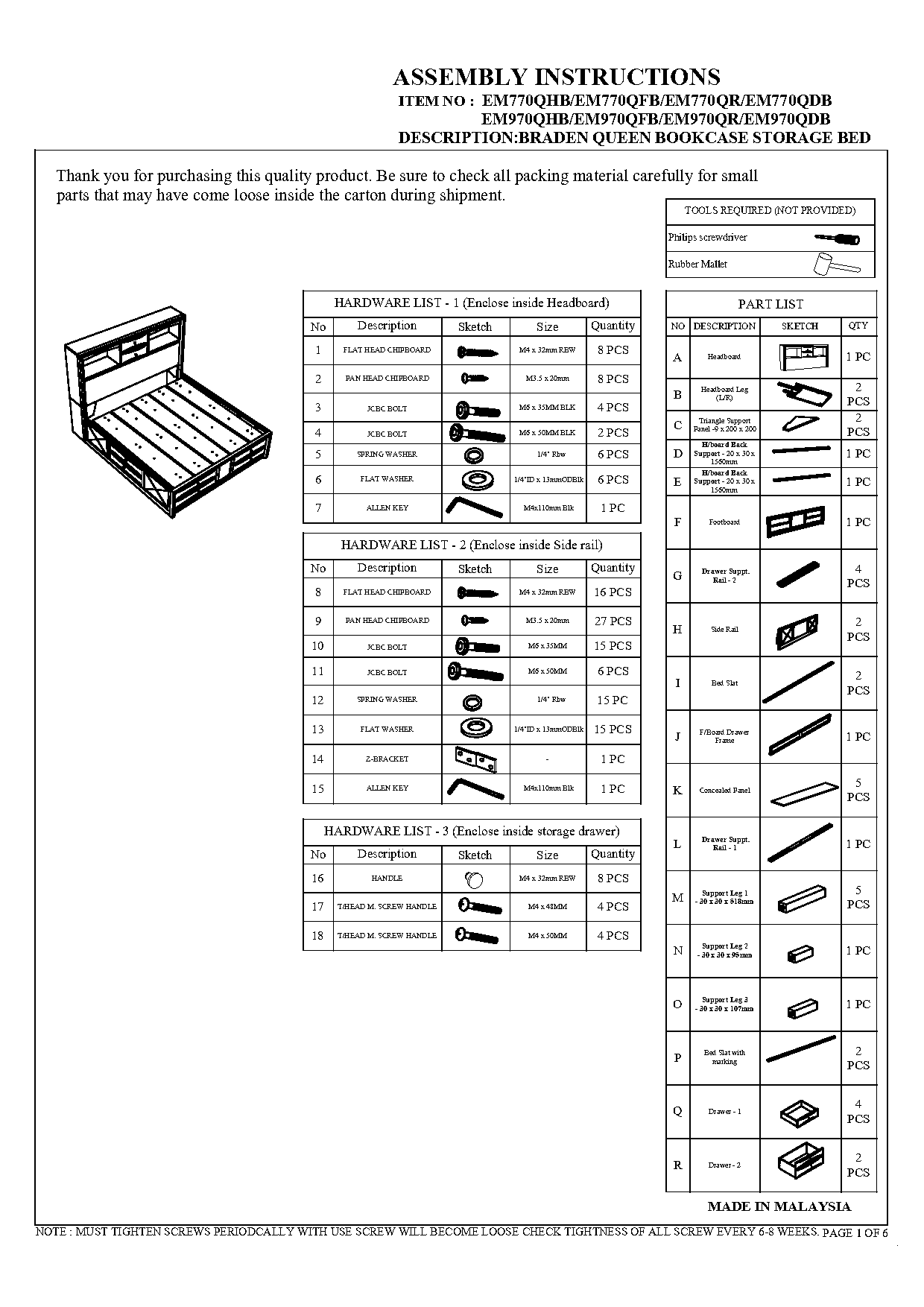 crown mark upholstered panel bed instructions