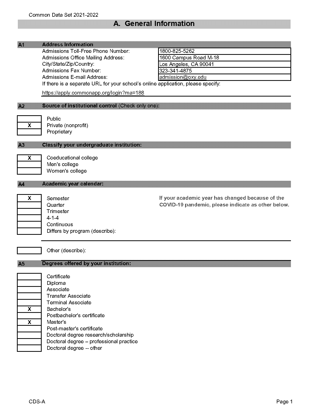 occidental college admission requirement