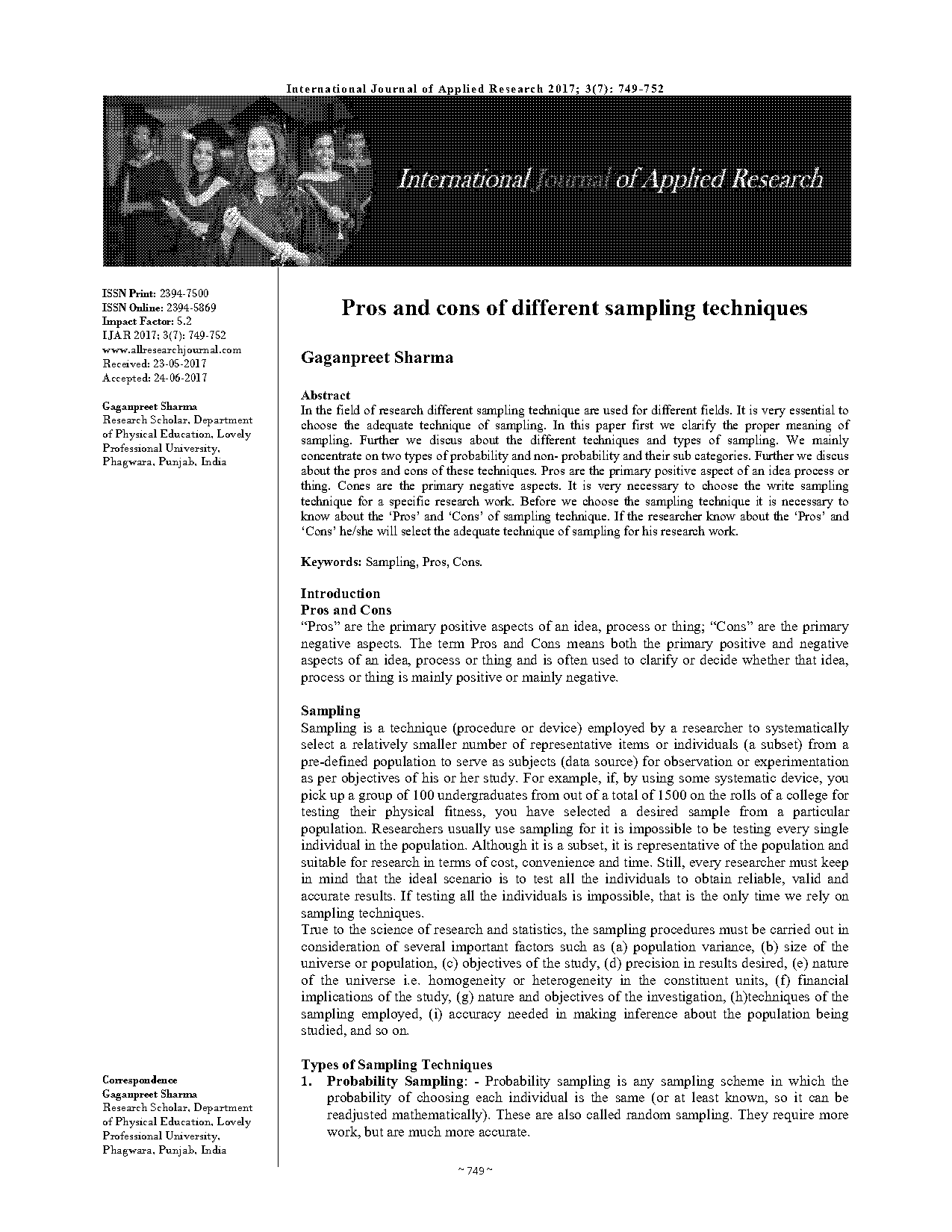 what are the various sampling techniques in research