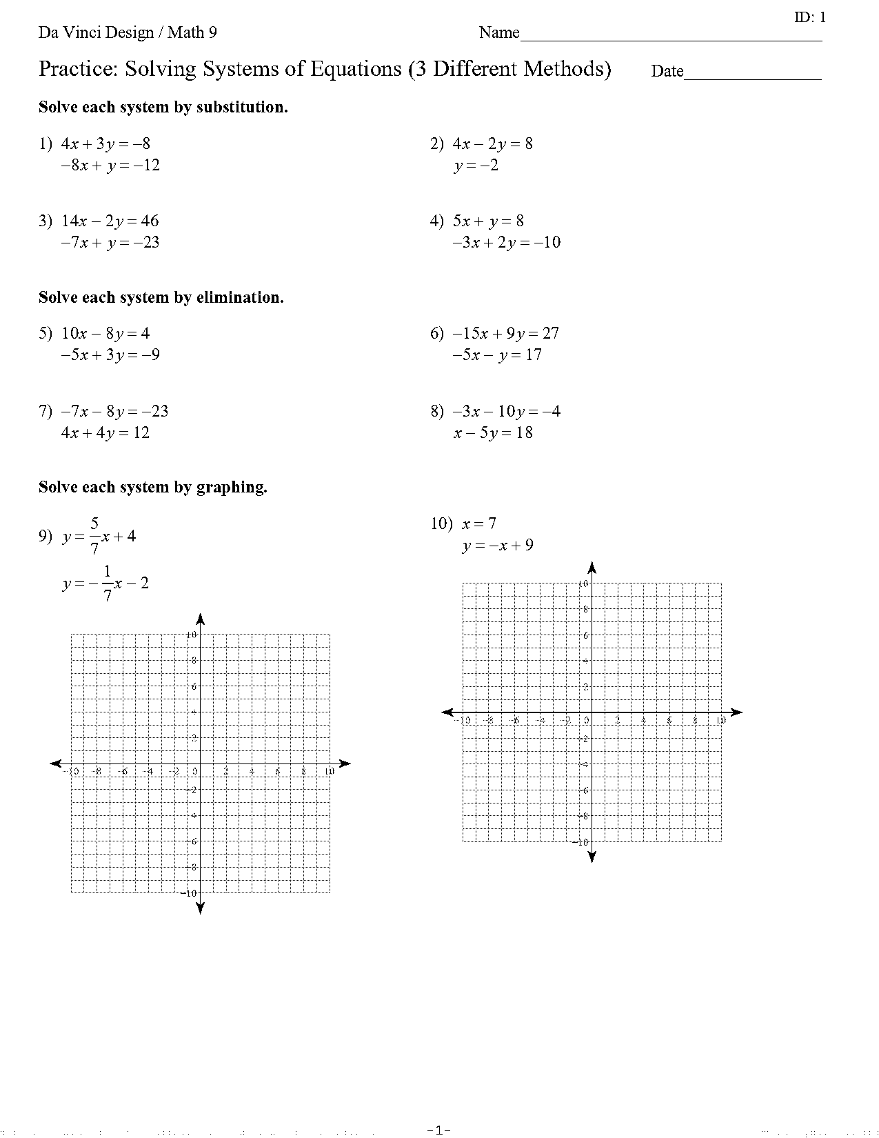 systems of equations worksheets with answers