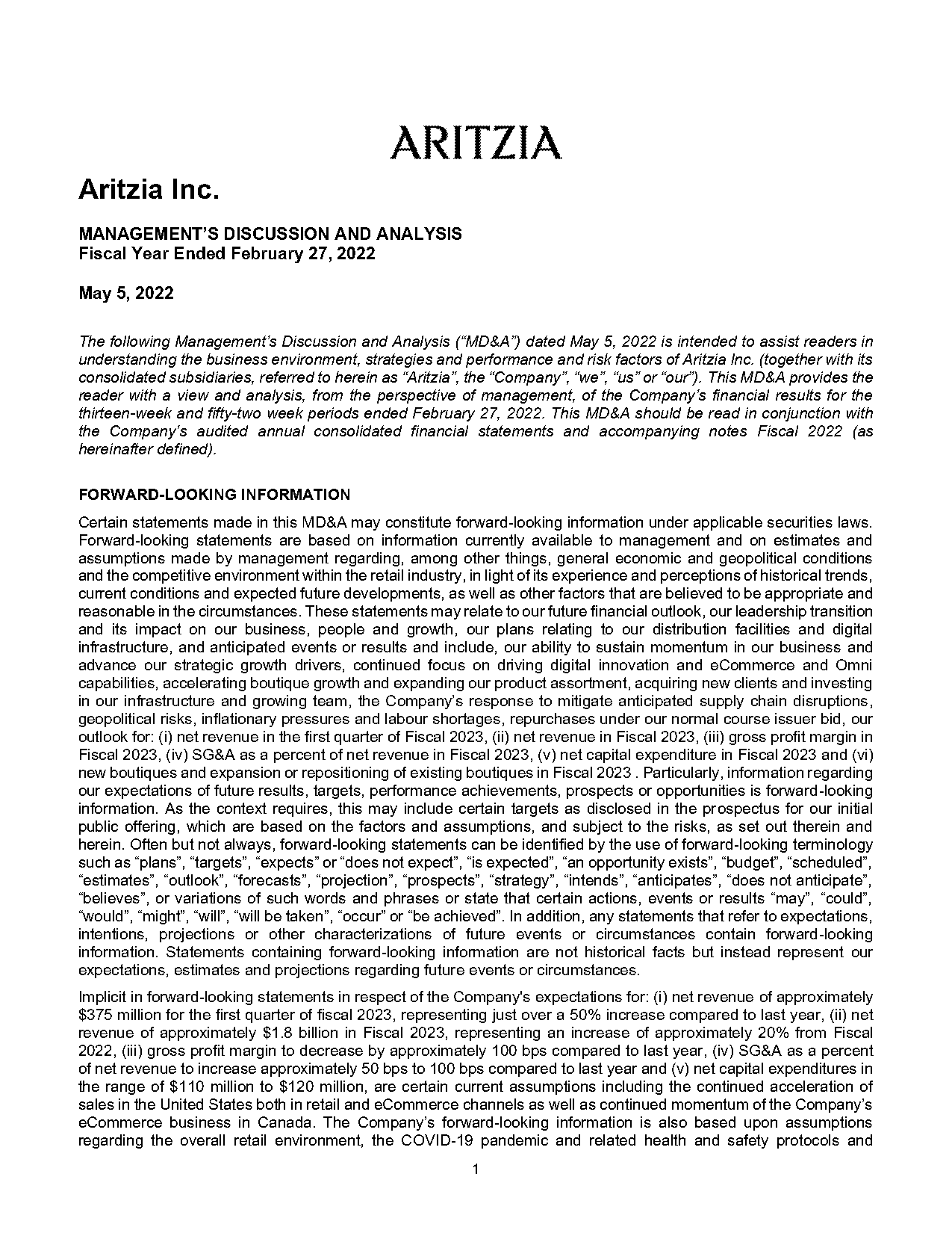 aritzia exchange policy online