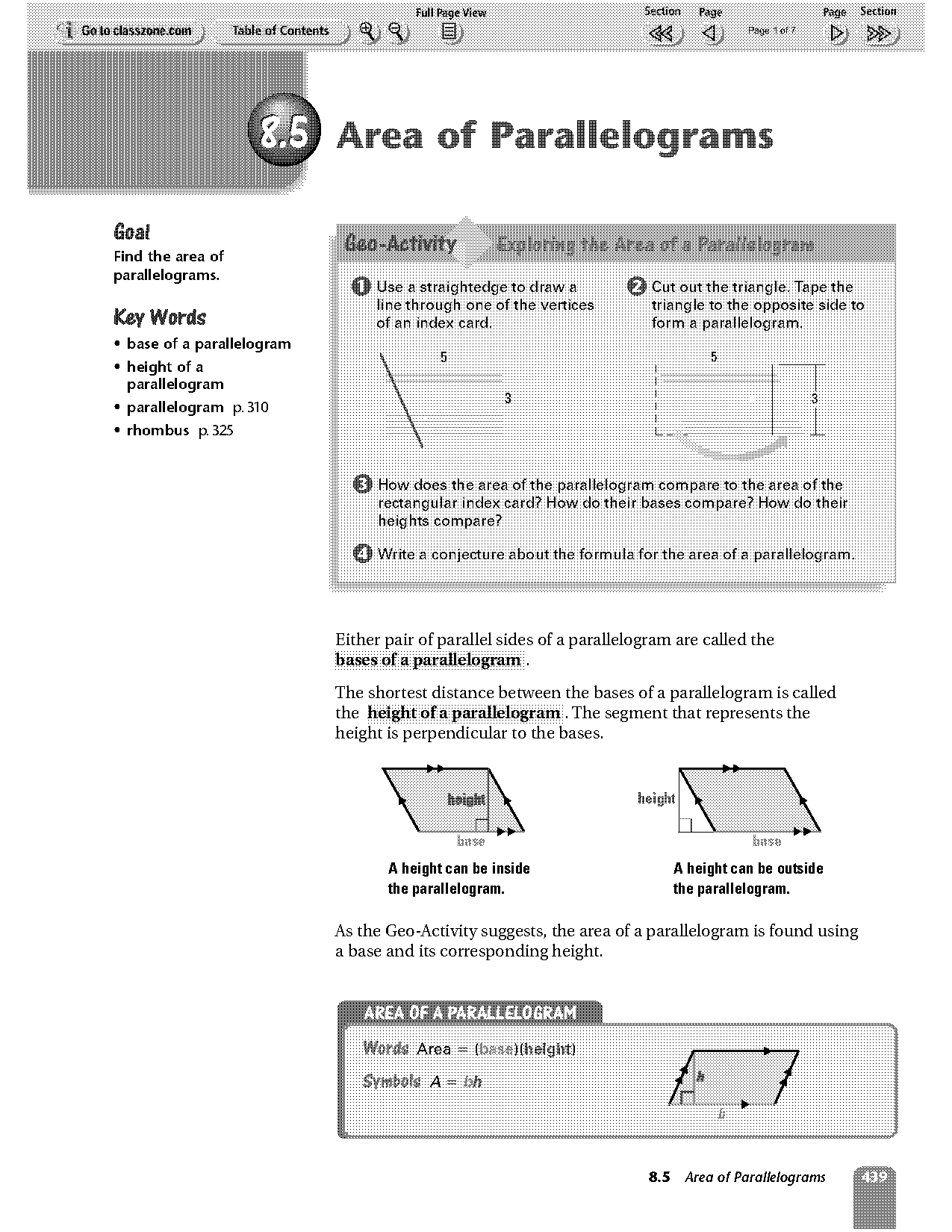 geometry area of parallelogram worksheet