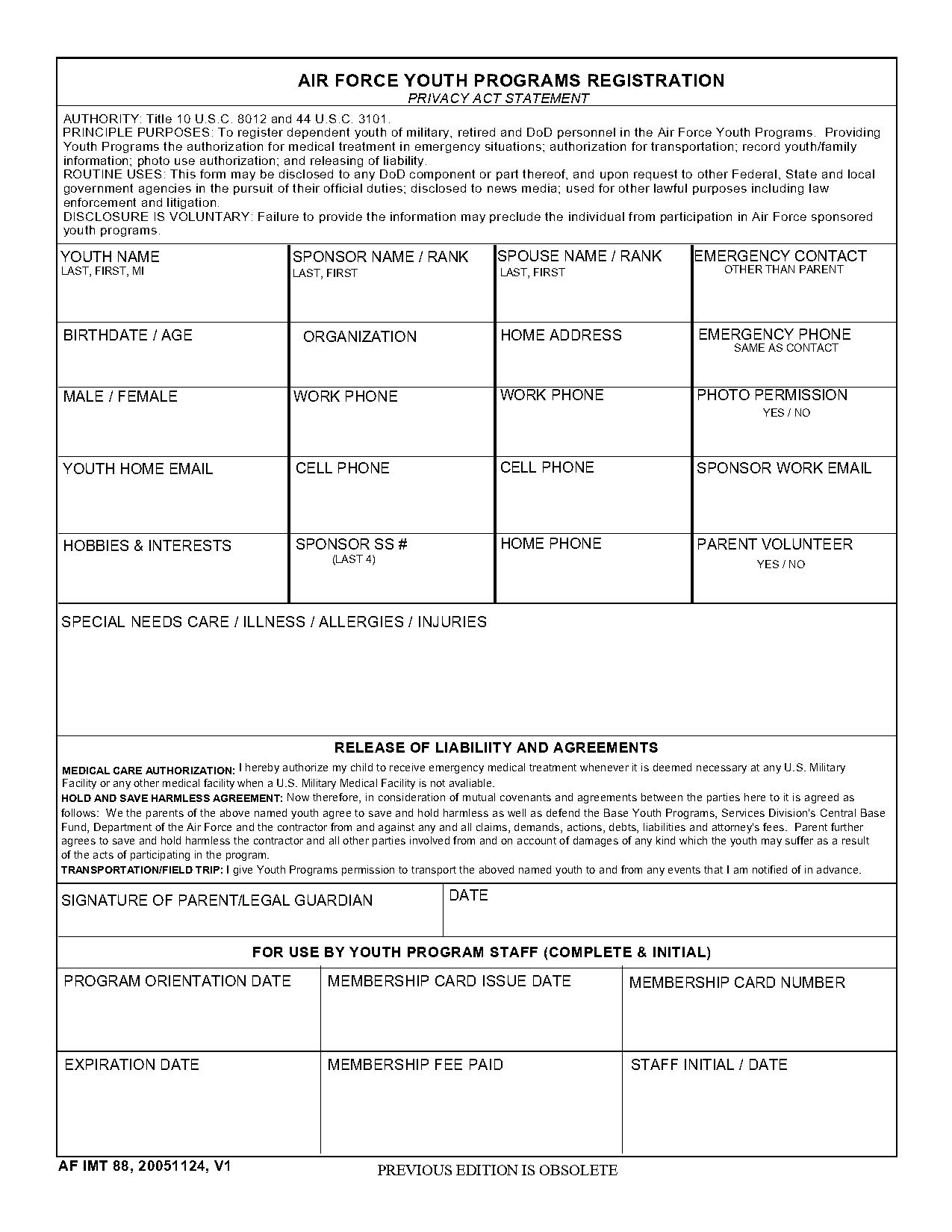 complete youth registration form