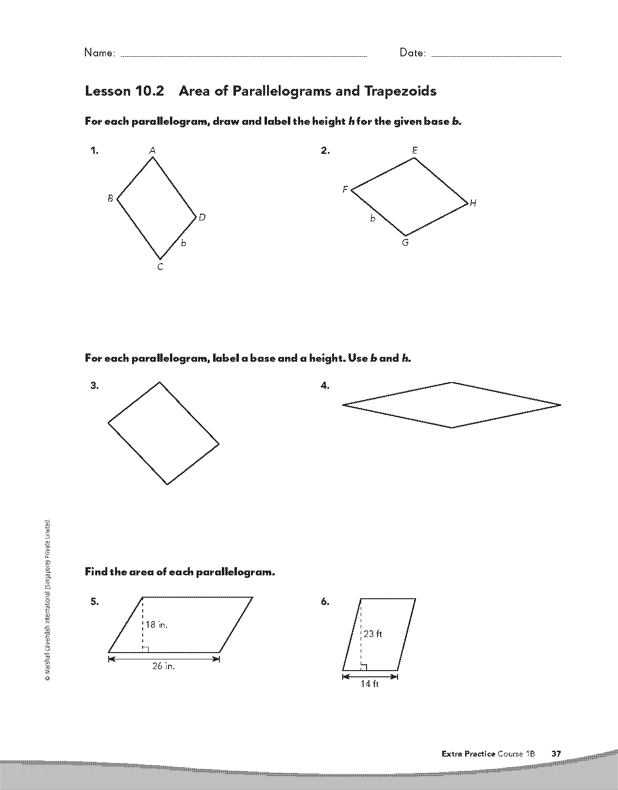 geometry area of parallelogram worksheet