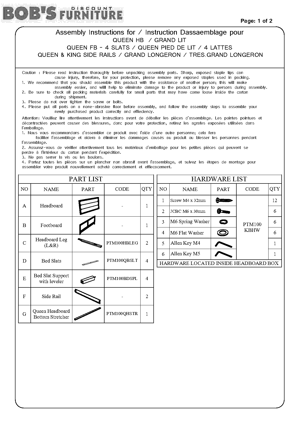 crown mark upholstered panel bed instructions