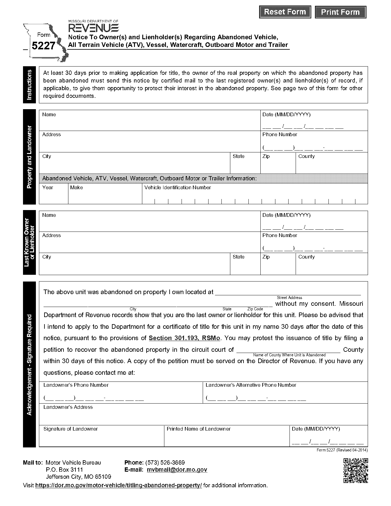 form for notice inspect vehicle