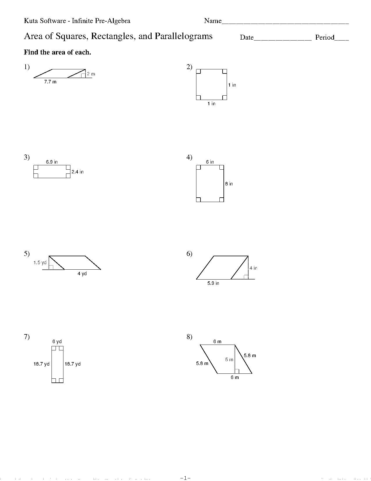 geometry area of parallelogram worksheet