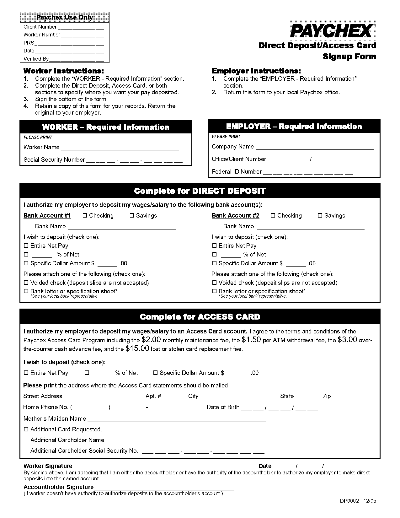 direct deposit signup form paychex