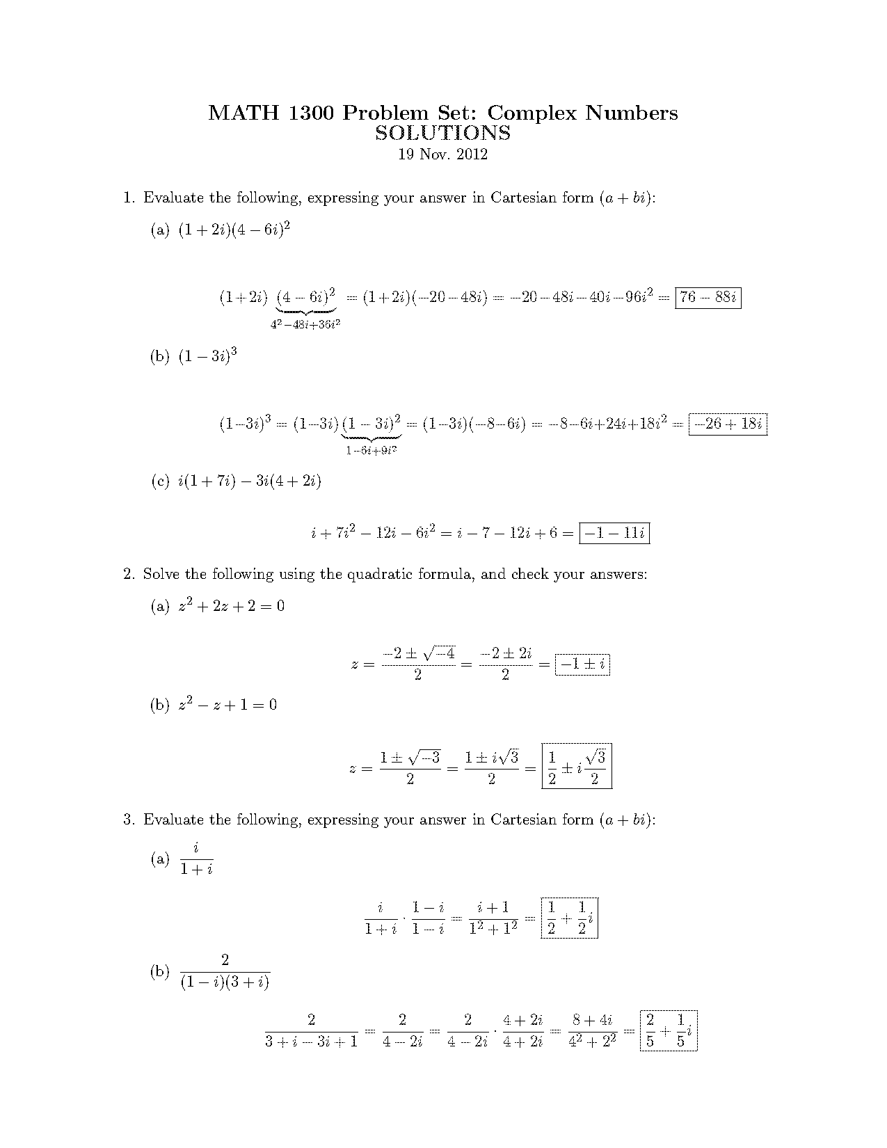 complex numbers problems examples