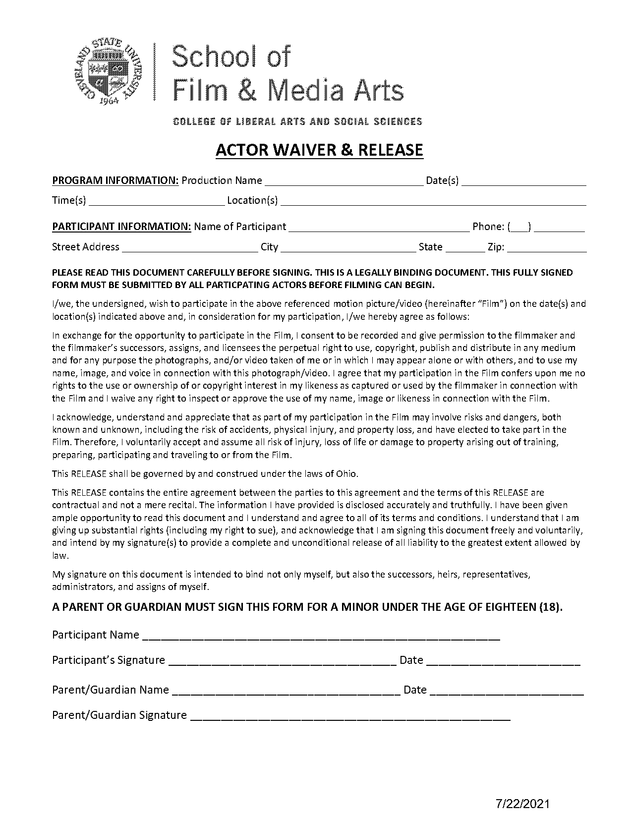 film extra release form template