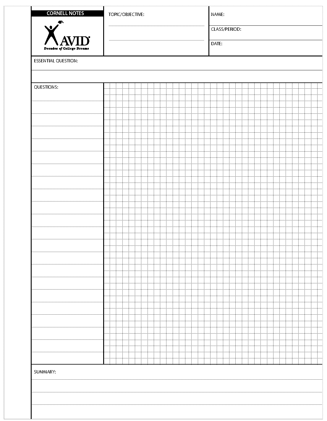 cornell notes graph paper template